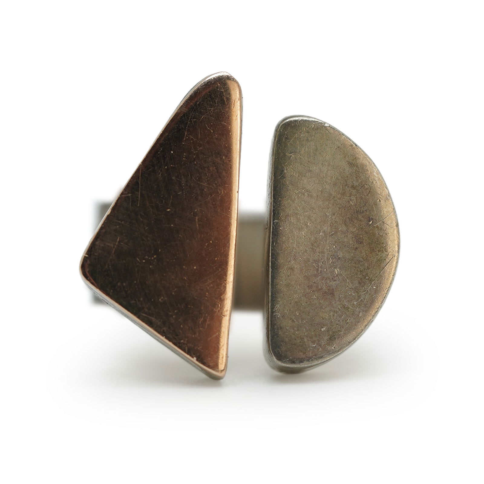 8.66 Grams .925 Sterling Silver Modernism Ring Size 7.5 with Silver Half Circle, Rose Tone Triangle (1 of 6)