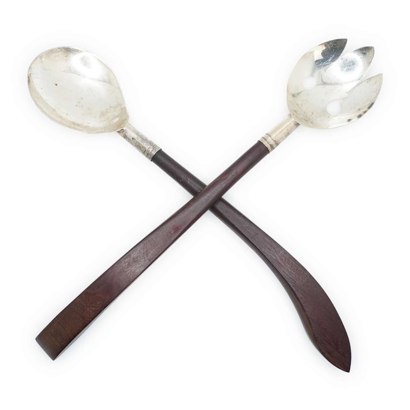 2 Pc. Danish Design Sterling Silver and Teak Handles Salad Toss Set Fork & Spoon (1 of 15)