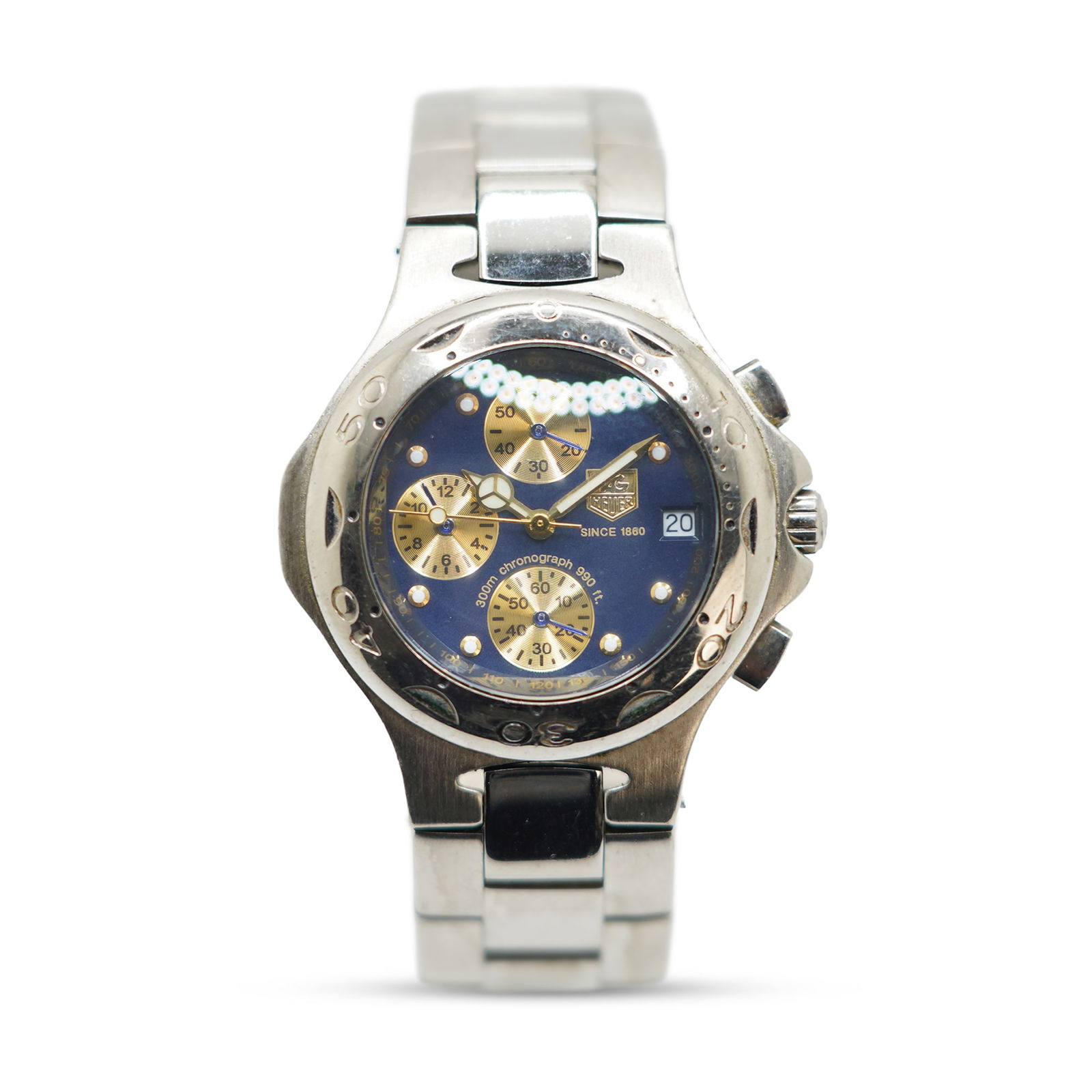 Tag Heuer, WK-1211, Blue Face with Date, 300M Chronograph, Stainless Steel Band (1 of 11)