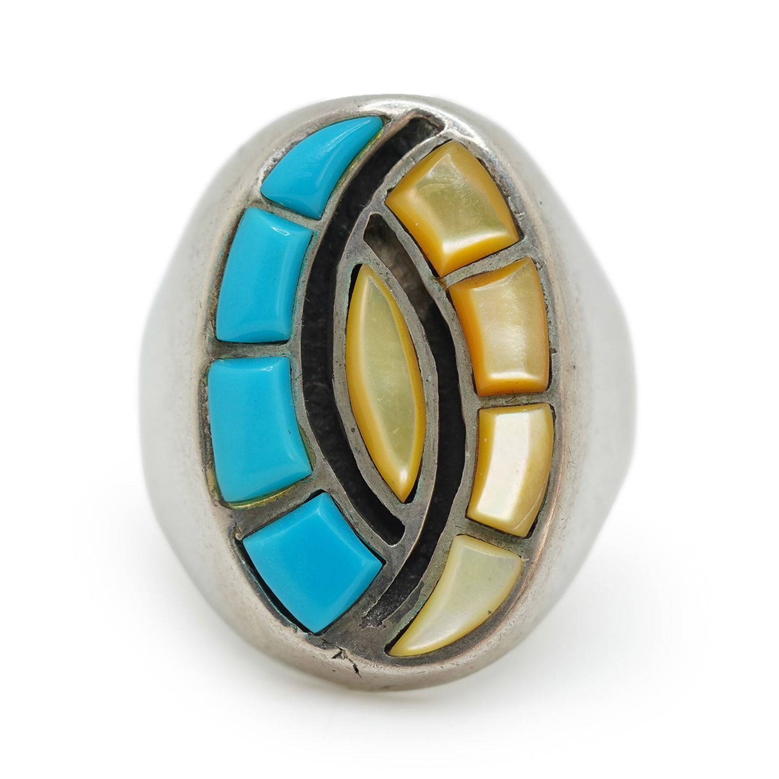 27.67 Grams Sterling Silver Native American Indian Ring Size 11 with Turquoise and MOP (1 of 6)