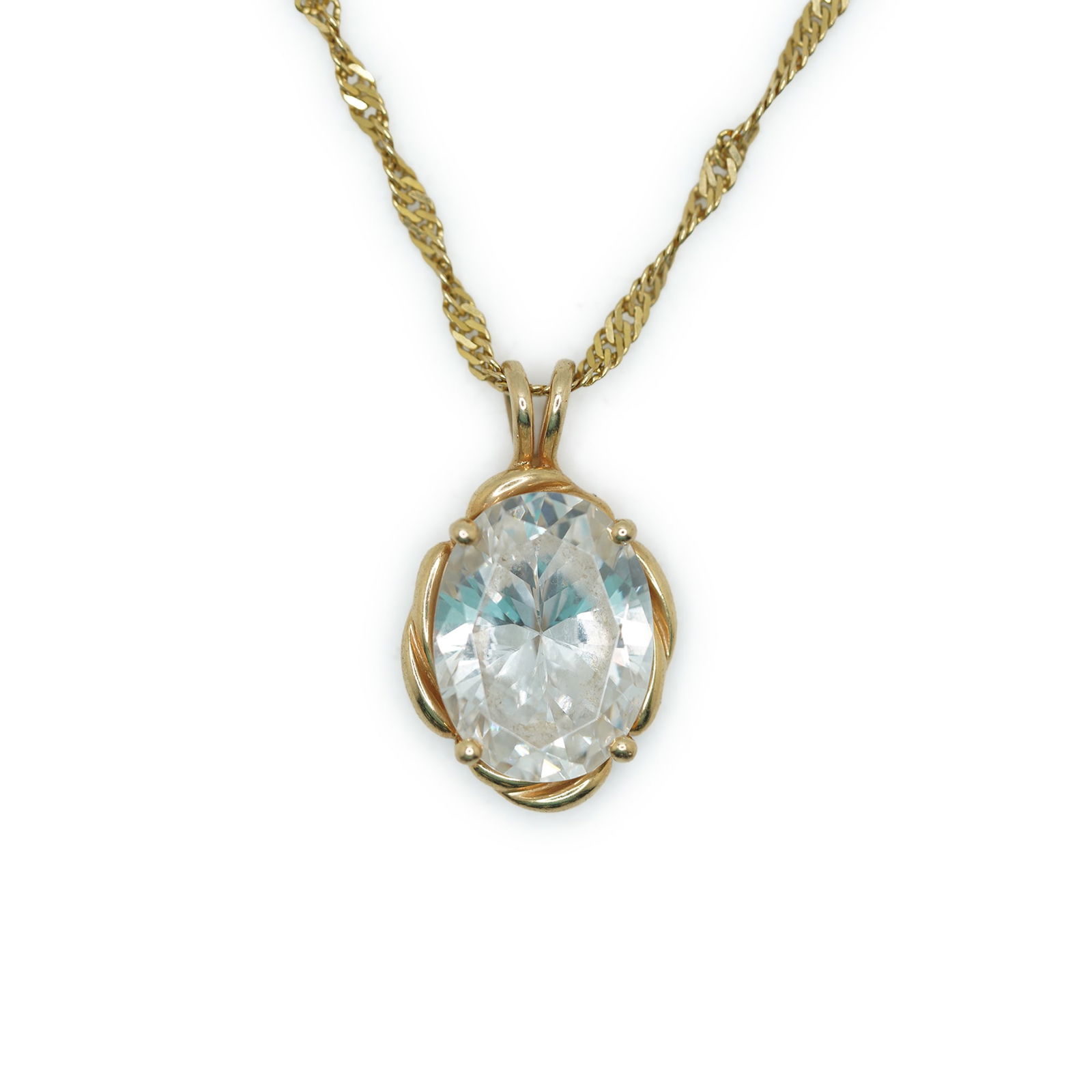 6.38 DWT Total Weight 14K Gold White Topaz Pendant Necklace on 14K Gold Byzantine 22 in. Chain (1 of 10)
