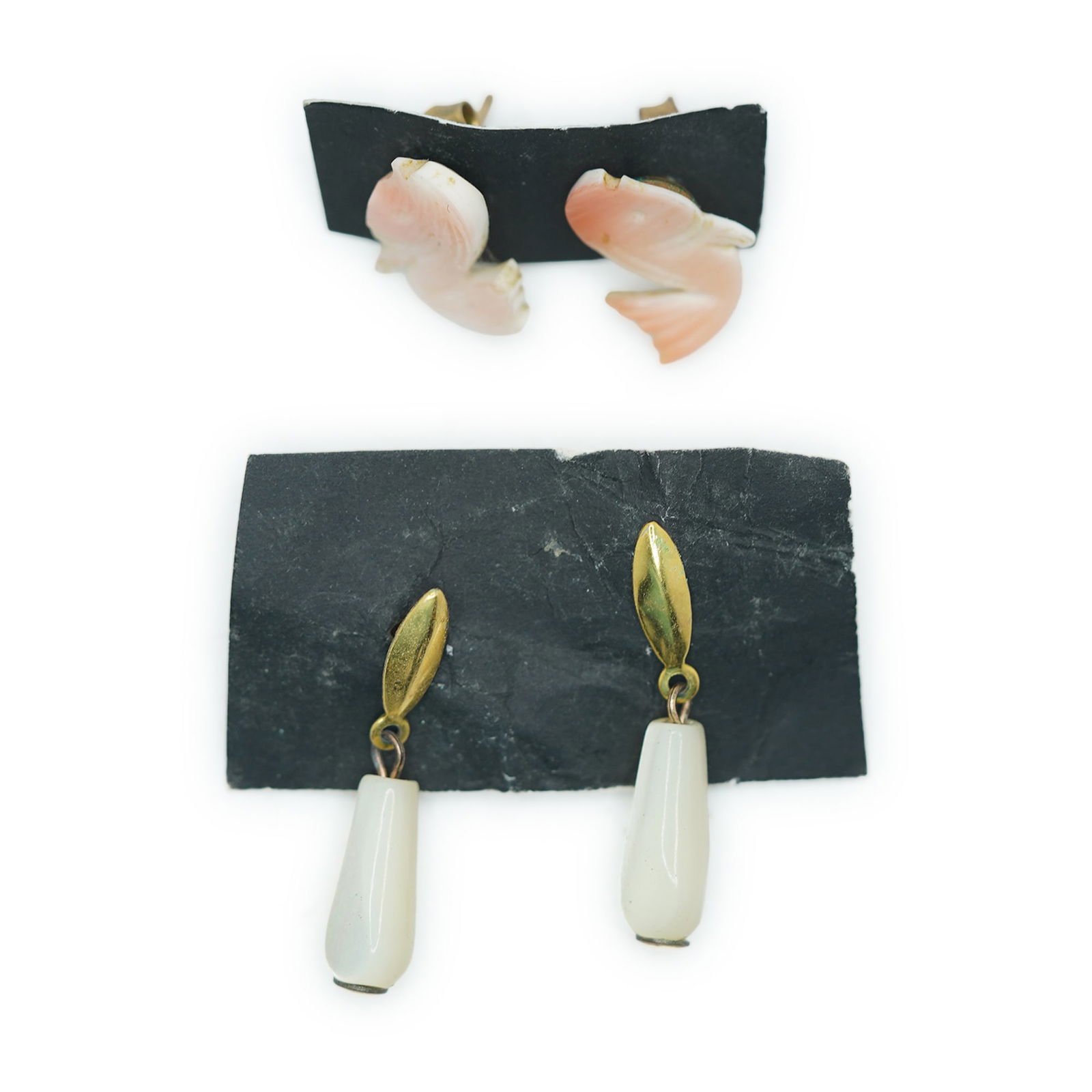 12K Gold Filled Mother of Pearl Earrings and 12K Gold Filled Aged Skin Coral Fish Earrings (1 of 7)
