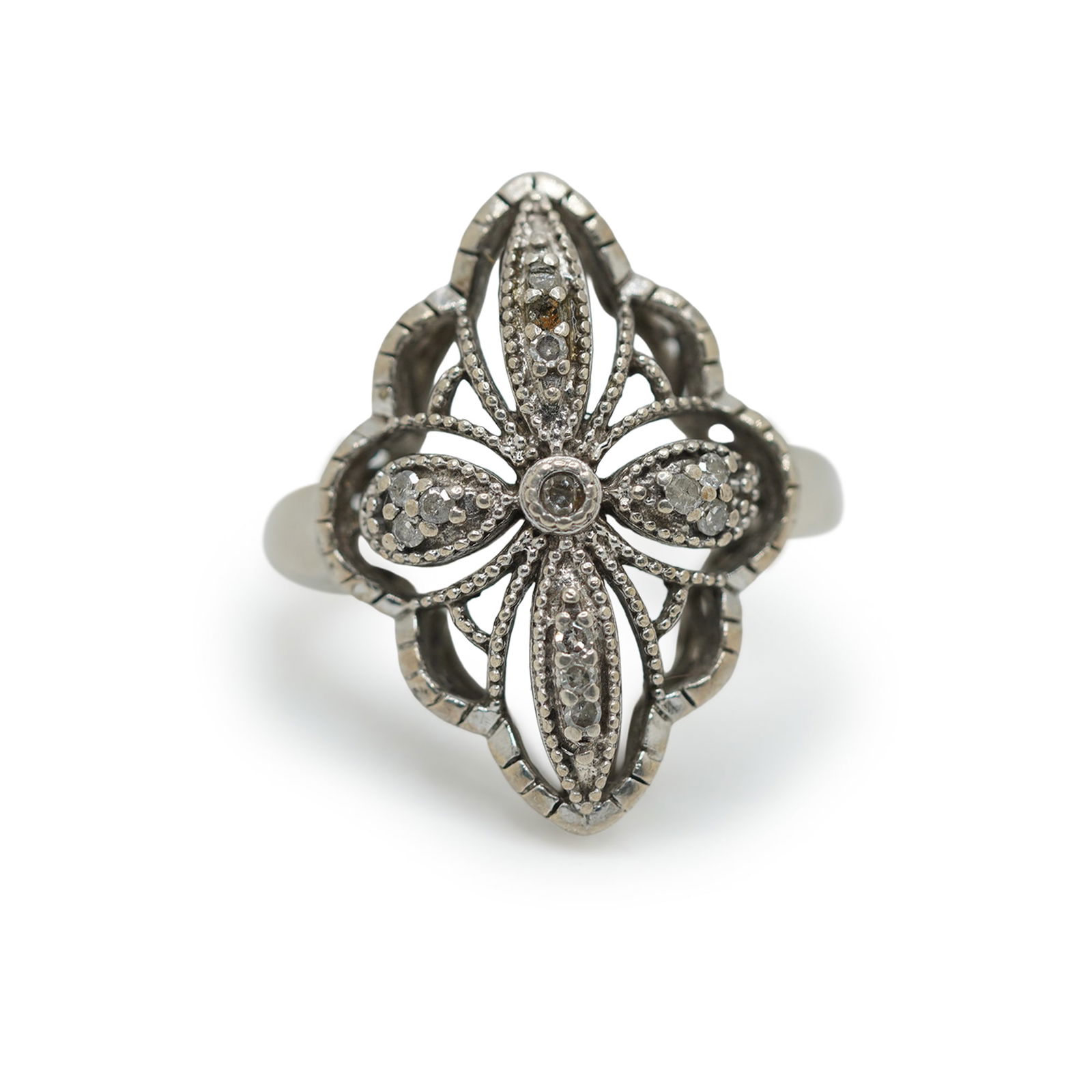 .925 Sterling Silver 13 Diamonds Cocktail Ring Size 7.25 (1 of 11)