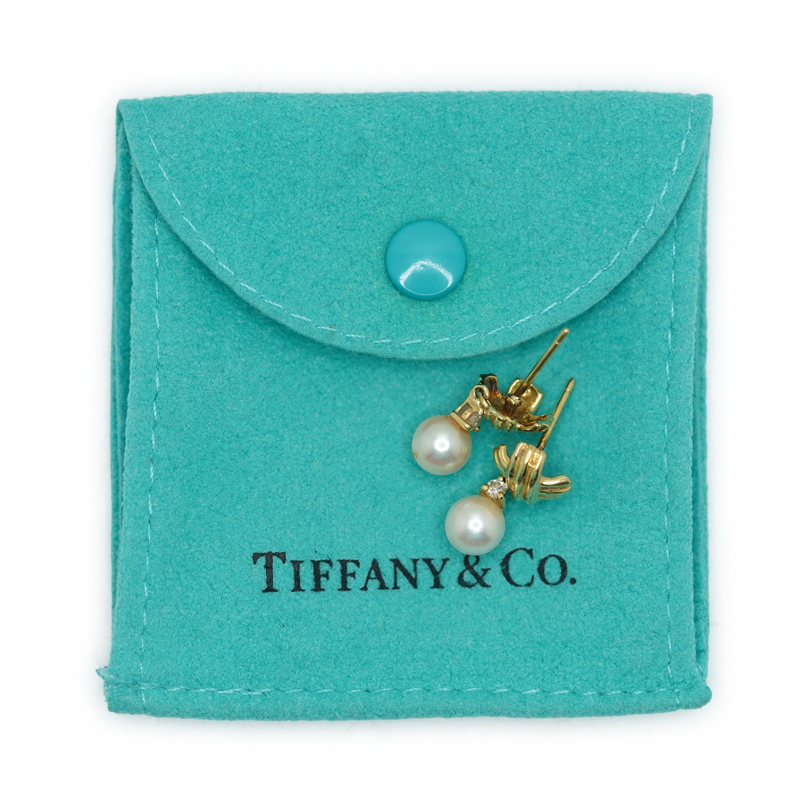 TIFFANY & CO, .925 Sterling Silver and 750 [18K Gold] "X" Pearl & Diamond Drop Earrings (1 of 9)