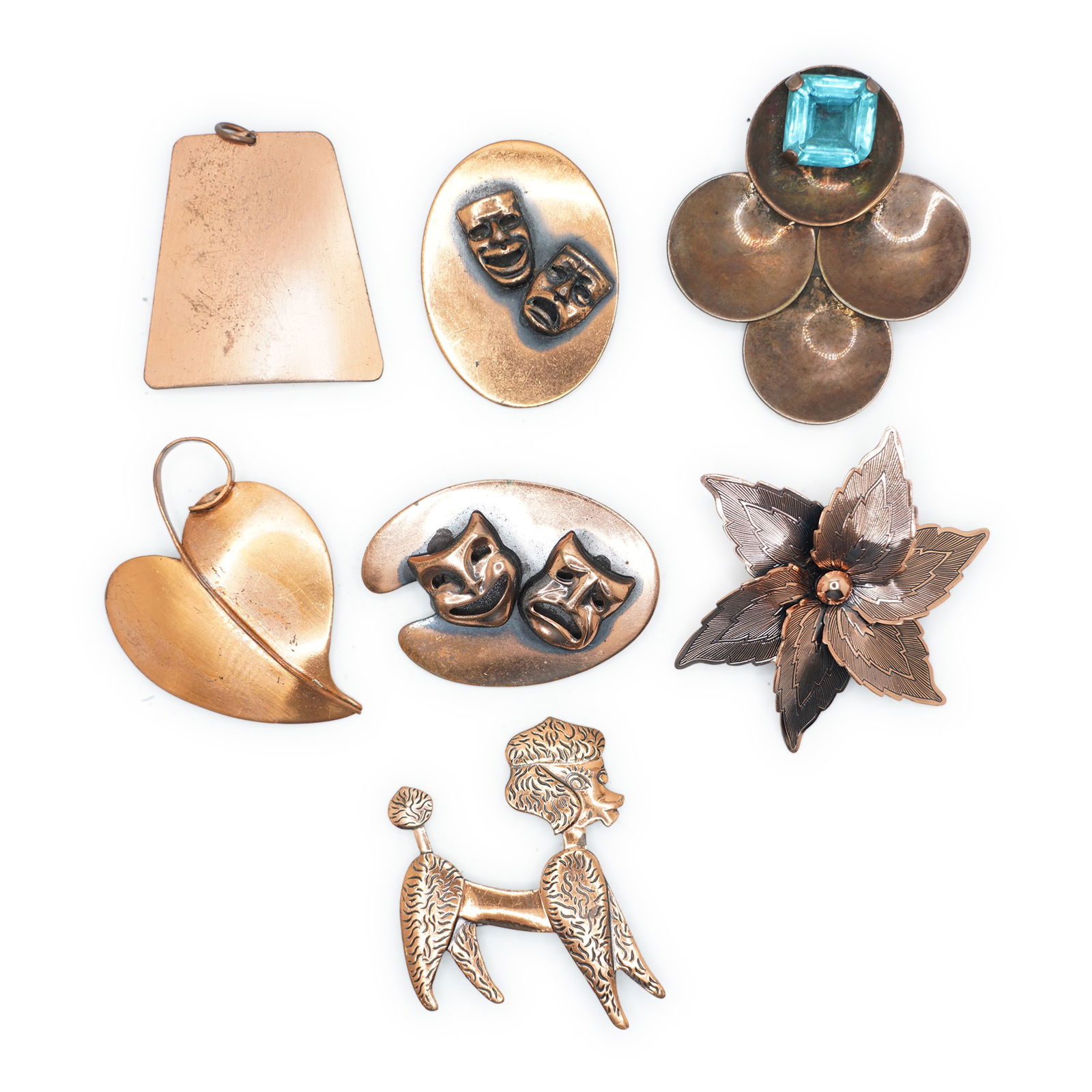 6 Assorted Vintage Copper Pins and 1 Pendant - See Pictures - Sizes Range 2 1/2 in. x 2 1/4 in. to (1 of 14)
