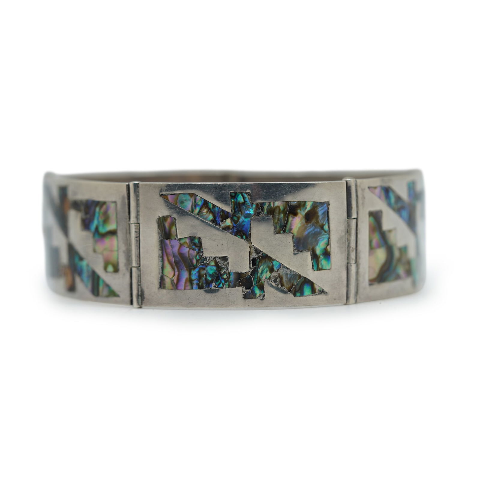 Sterling Silver Mexico Taxco 940 with Abalone Panels Wide Bracelet 7 1/2 in. x 7/8 in. (1 of 8)