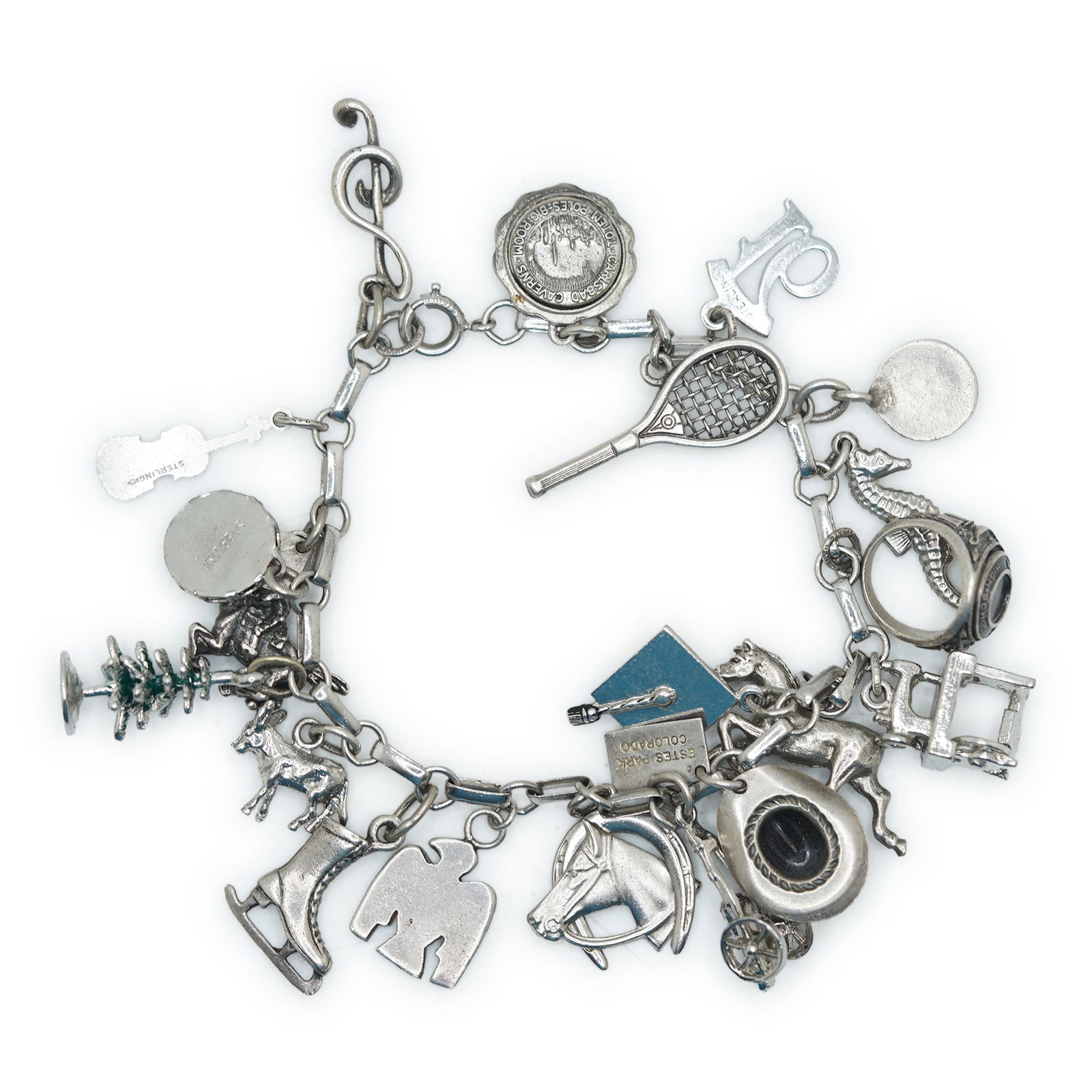 42.07 Grams Sterling Silver Charm Bracelet with 22 Sterling Silver Charms 8 1/2 in. x 3/8 in. to (1 of 8)