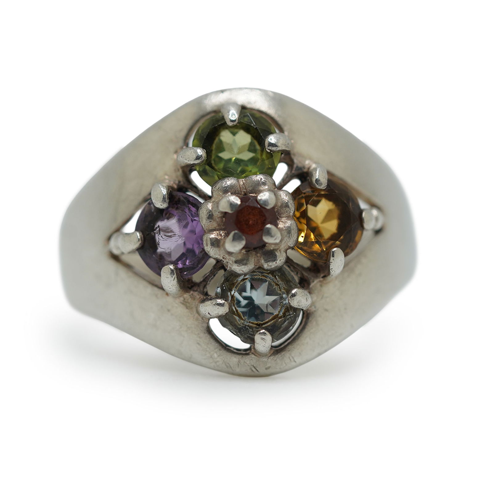 .925 Sterling Silver CNA with Blue Topaz, Citrine, Purple Amythest, Peridot and Garnet Ring Size 9 (1 of 10)
