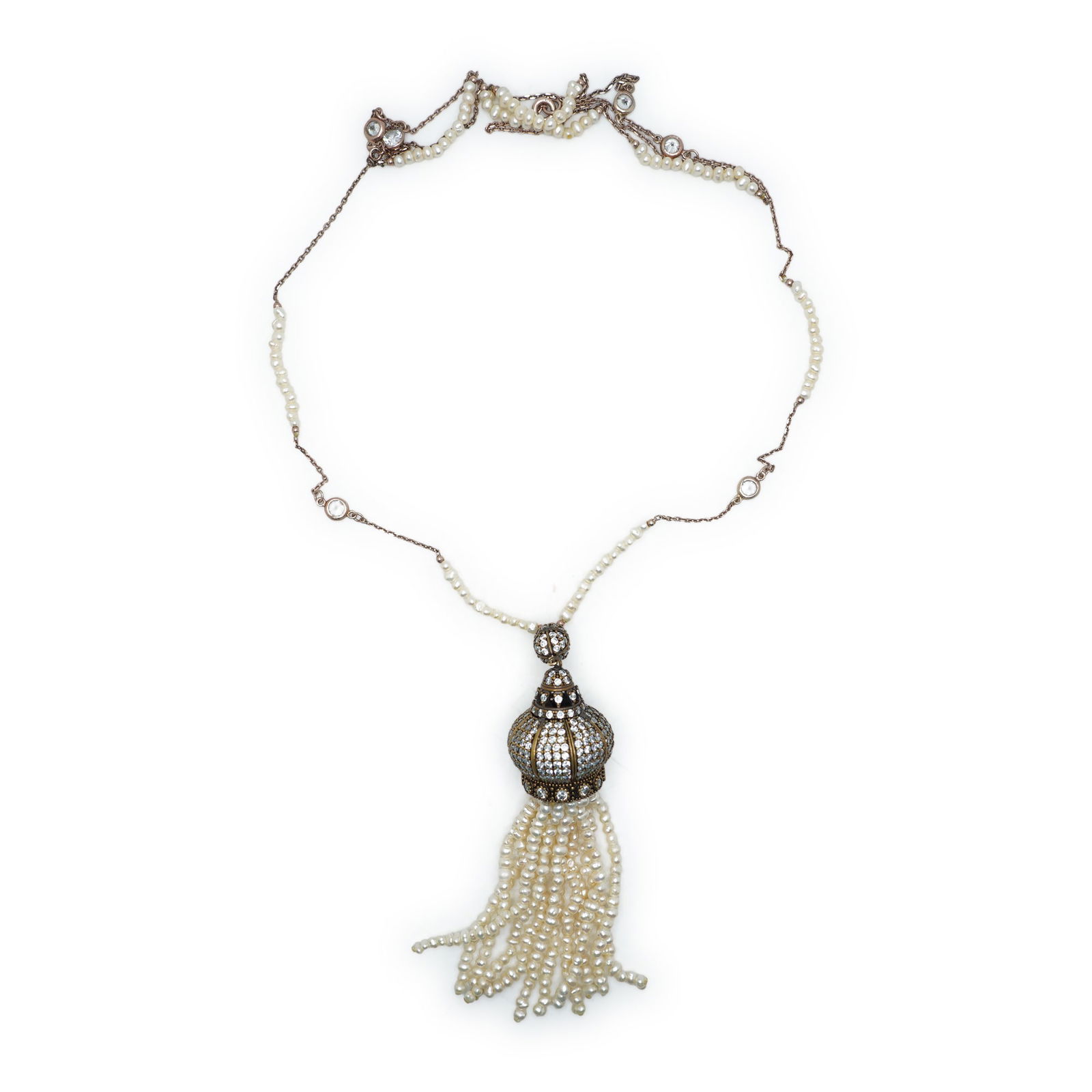 Vintage .925 Sterling Silver 36 in. Chain Only Freshwater Cultured Pearls with Crystals Tassel (1 of 9)