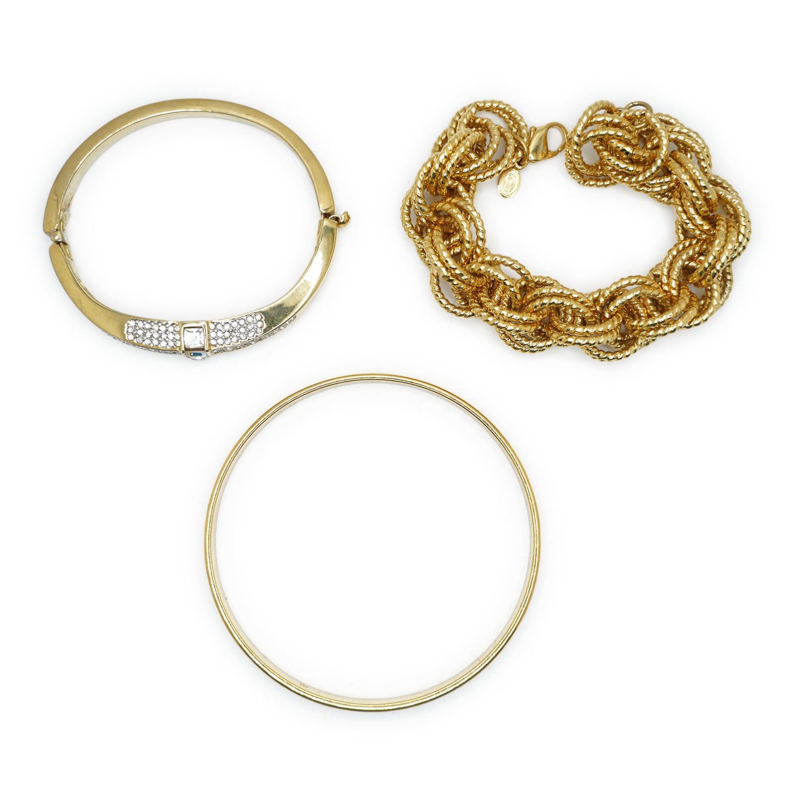 3 Assorted Gold Tone Costume Fashion Jewelry Bracelets: Gold Tone with CZ 2 1/2 in. x 2 1/4 in.; (1 of 10)