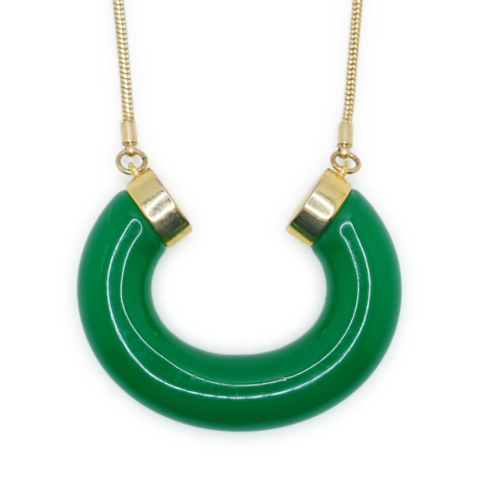Kate Spade N.Y. Green Horse Shoe Pendant 2 3/4 in. x 2 1/4 in. Necklace on 26 in. Gold Tone Chain: Kate Spade N.Y. Green Horse Shoe Pendant 2 3/4 in. x 2 1/4 in. Necklace on 26 in. Gold Tone Chain