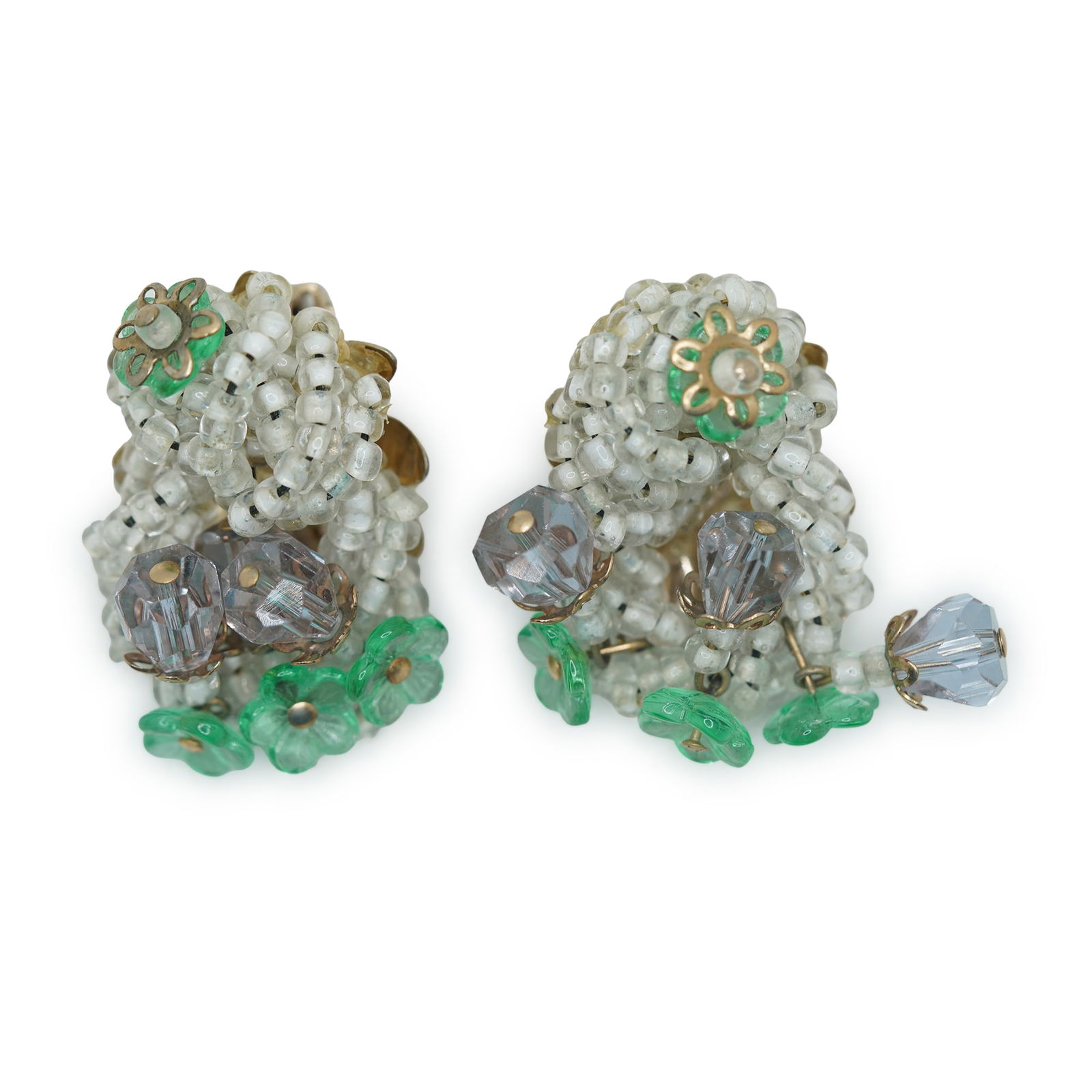 Pair Vintage Glass Beads Clip-on Earrings 1 5/8 in.x 1 in. (1 of 9)