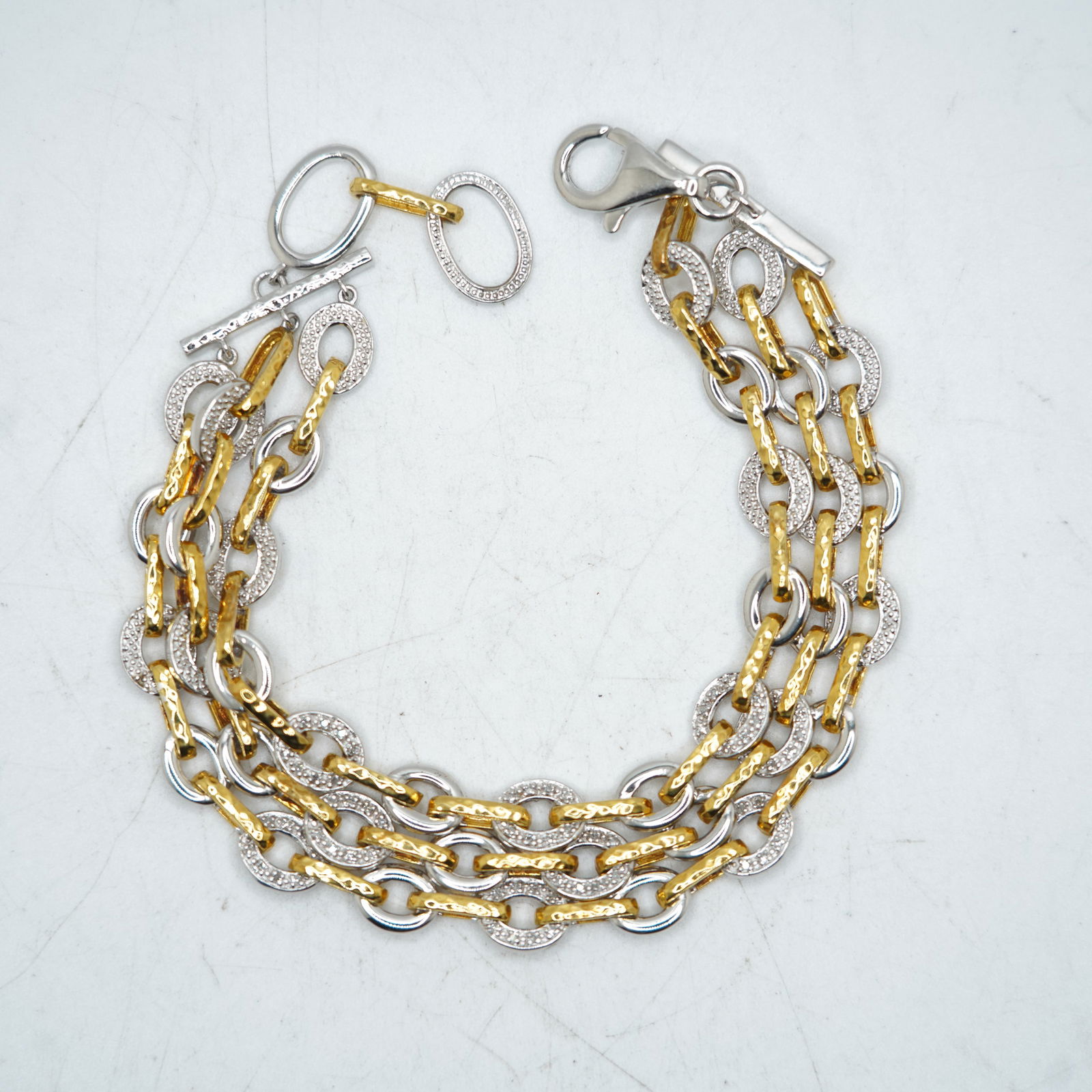 29.69 Grams .925 Sterling Silver 3-Strand Two Tone Chain Link Bracelet 9 inches x 1 in. (1 of 8)