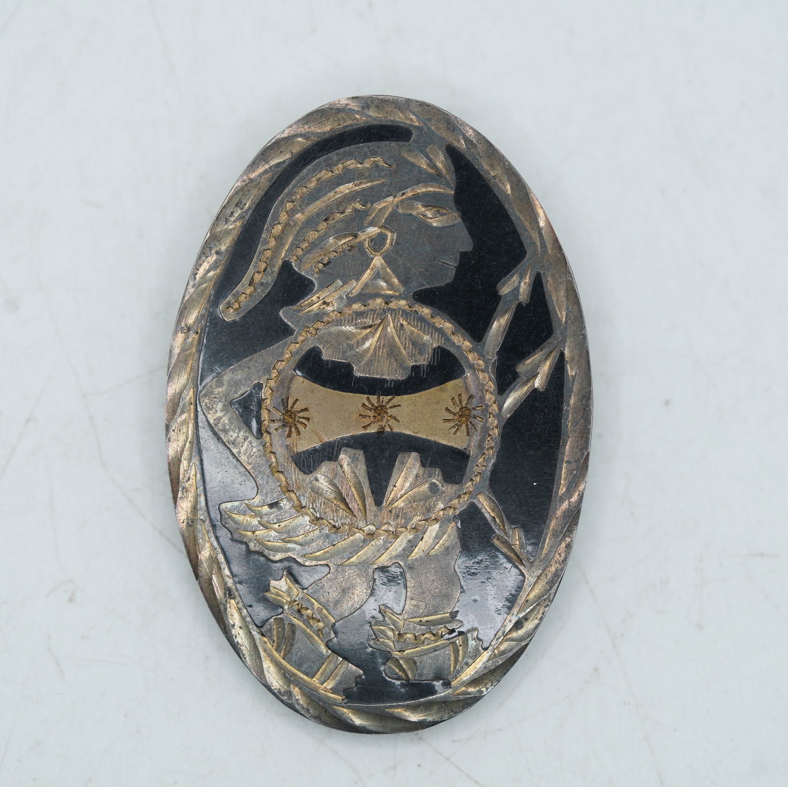 Mexico .925 Sterling Silver Over Black Onyx Pin / Pendant 2 1/2 in. x 1 5/8 in. (1 of 5)