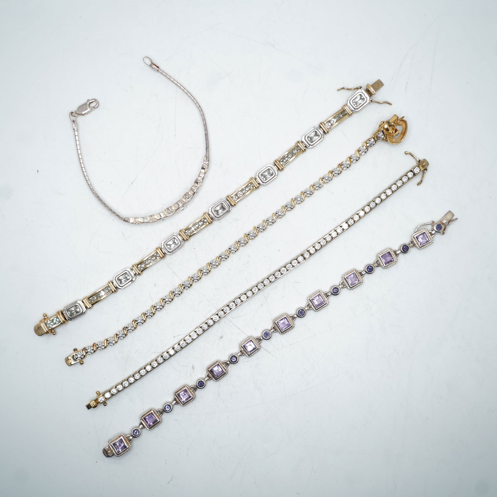 68.63 Grams Total Weight [5] .925 Sterling Silver Bracelets: Kim Korea .925 Sterling CZ Bracelet; (1 of 15)