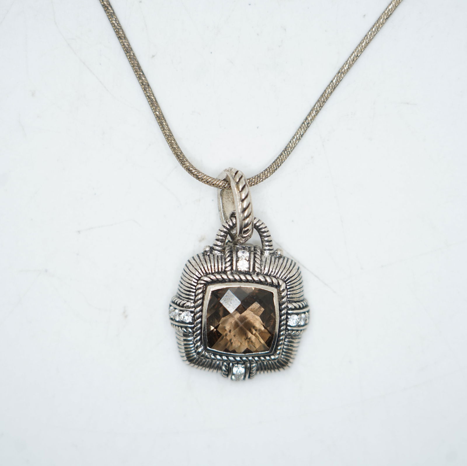 JUDITH RIPKA .925 Sterling Silver Smokey Quartz with CZ Pendant Necklace on .925 20 in. Chain (1 of 7)