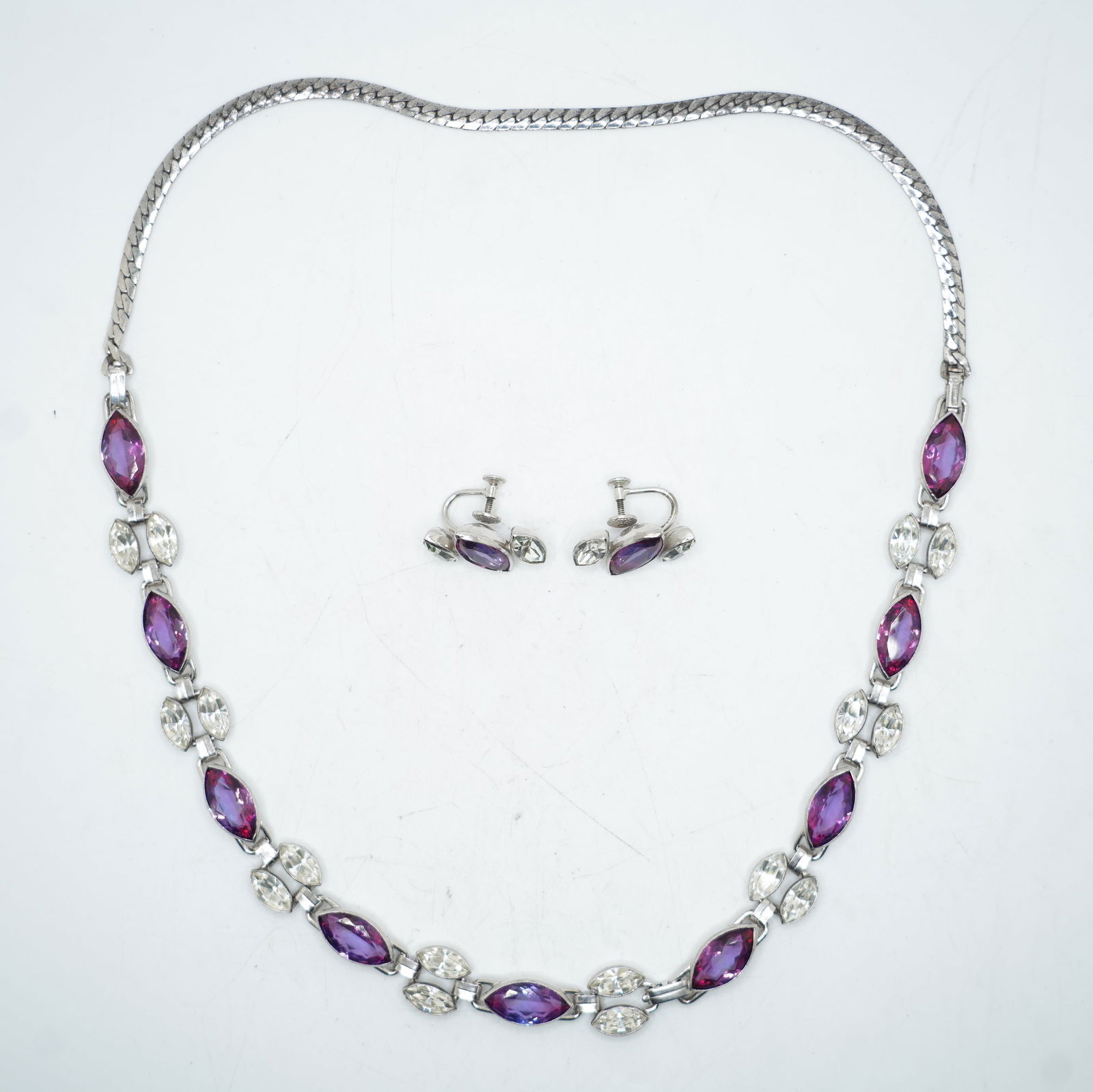54.08 Grams Sterling Silver with Synthetic Purple Sapphire Stones Necklace 14 in.; Bracelet 7 in.; (1 of 11)