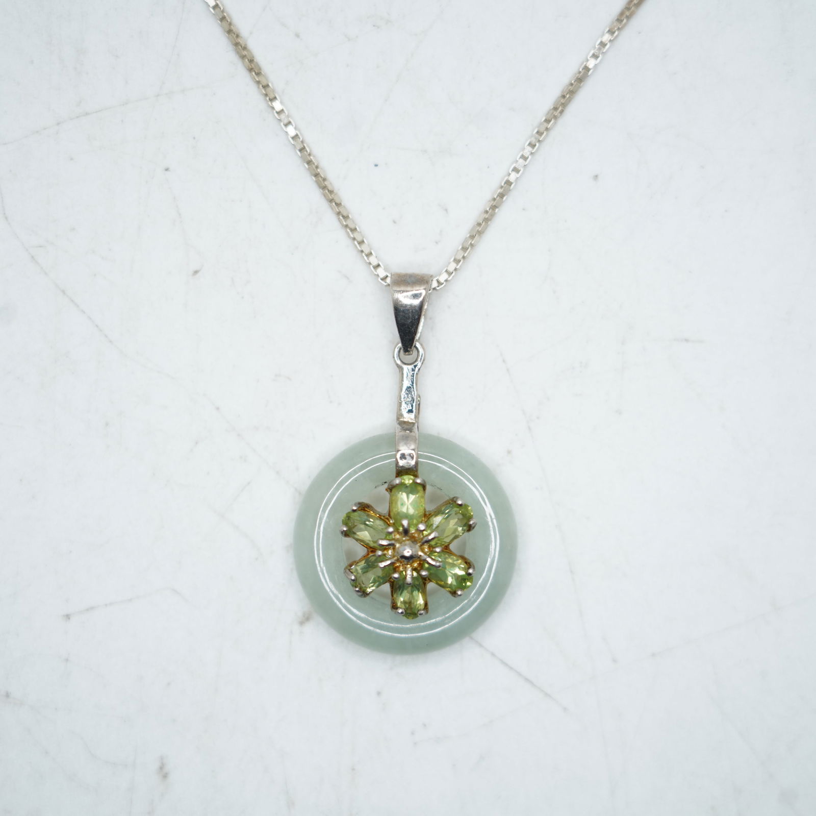 DBJ .925 Sterling Silver Jade and Peridot Pendant Necklace on .925 Sterling 20 in. Box Chain (1 of 7)