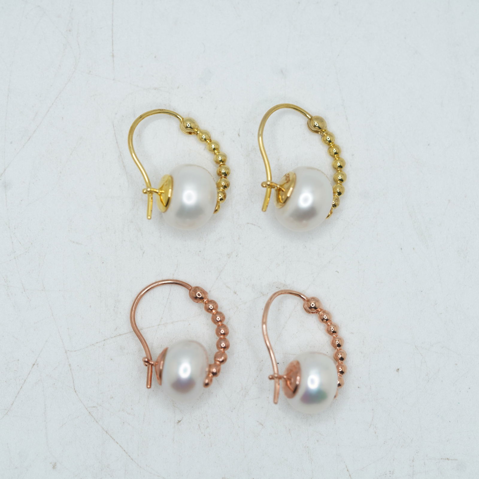 .925 Sterling Silver 2 Pairs Rose Tone, Gold Tone Freswhwater Cultured Pearl Earrings with Beading (1 of 7)