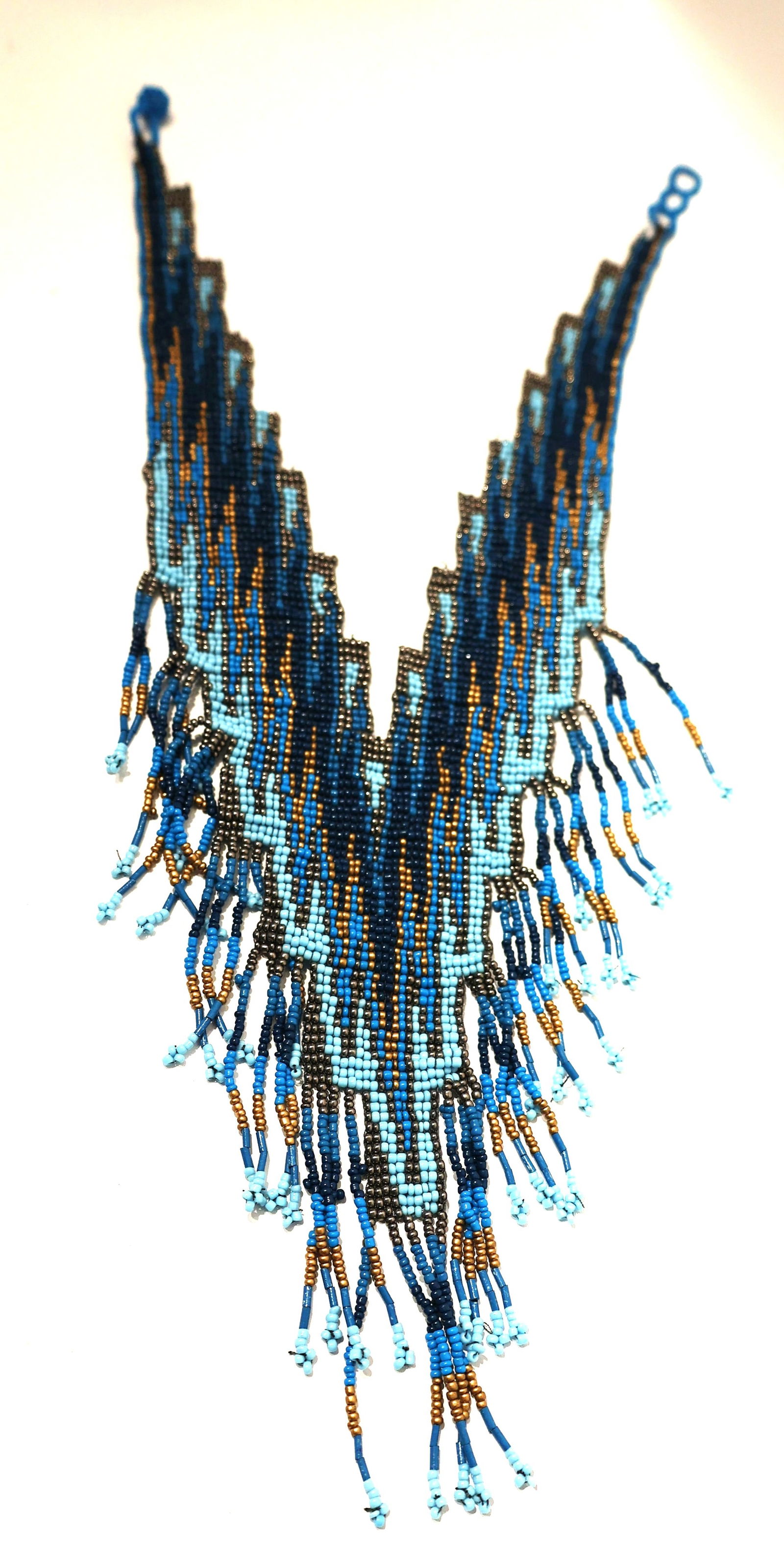 Vintage Multi Color Blue Beaded Necklace / Collar , 16 inches length x 5 1/2 in. wide (1 of 5)