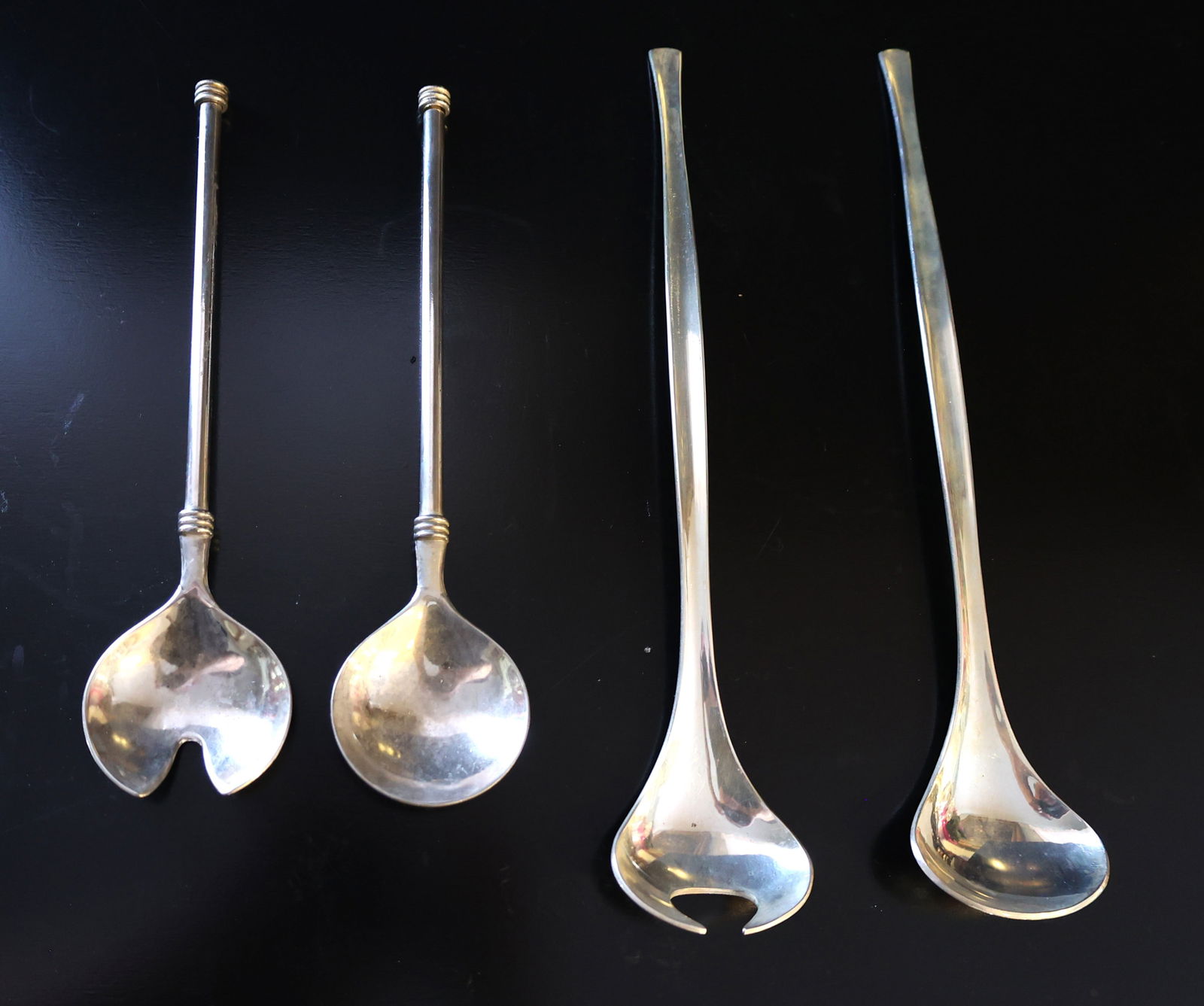 2 Sets Danish Design Silver Plate Salad Toss Fork & Soon, Baldwin ilver Plate, Zn 4 MK Italy (1 of 5)