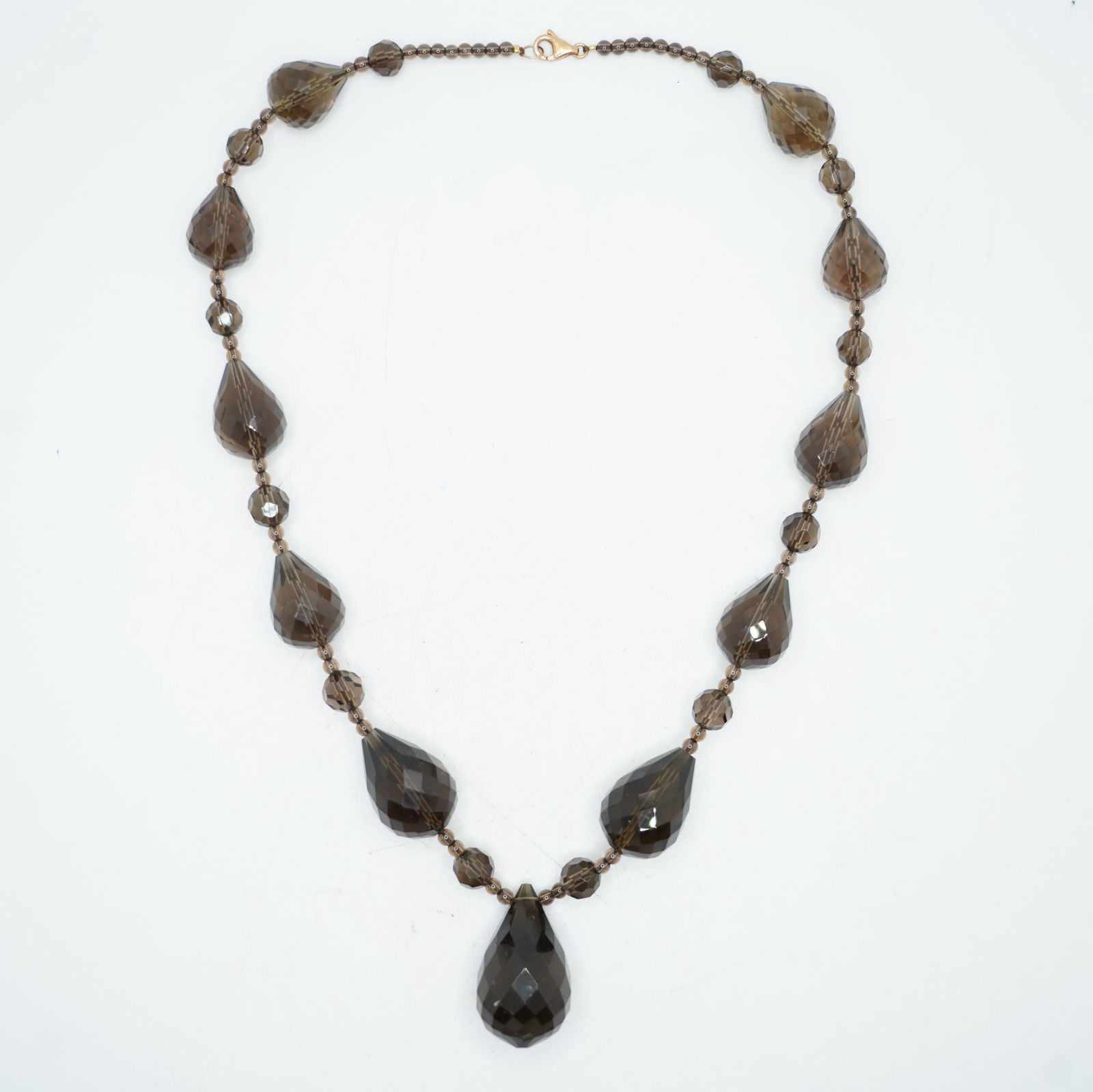 14K Gold and Smokey Citrine Beads and Pendant Necklace 18 inch x 1 1/4 inch x 3/4 inch (1 of 8)