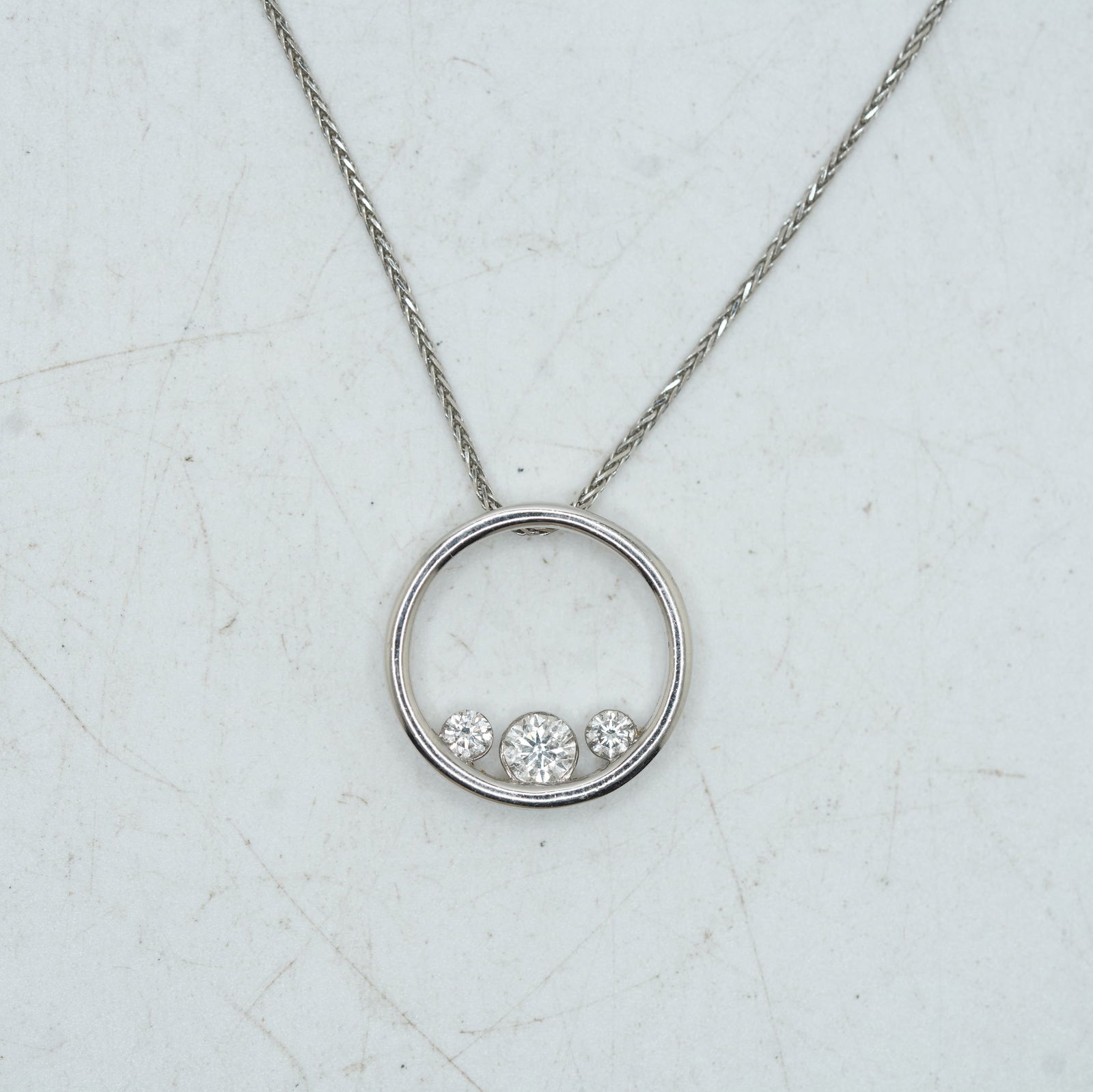 3.76 DWT, 585 [14K Gold] Round White Gold Pendant with 3 Graduated Diamonds Necklace on (1 of 8)