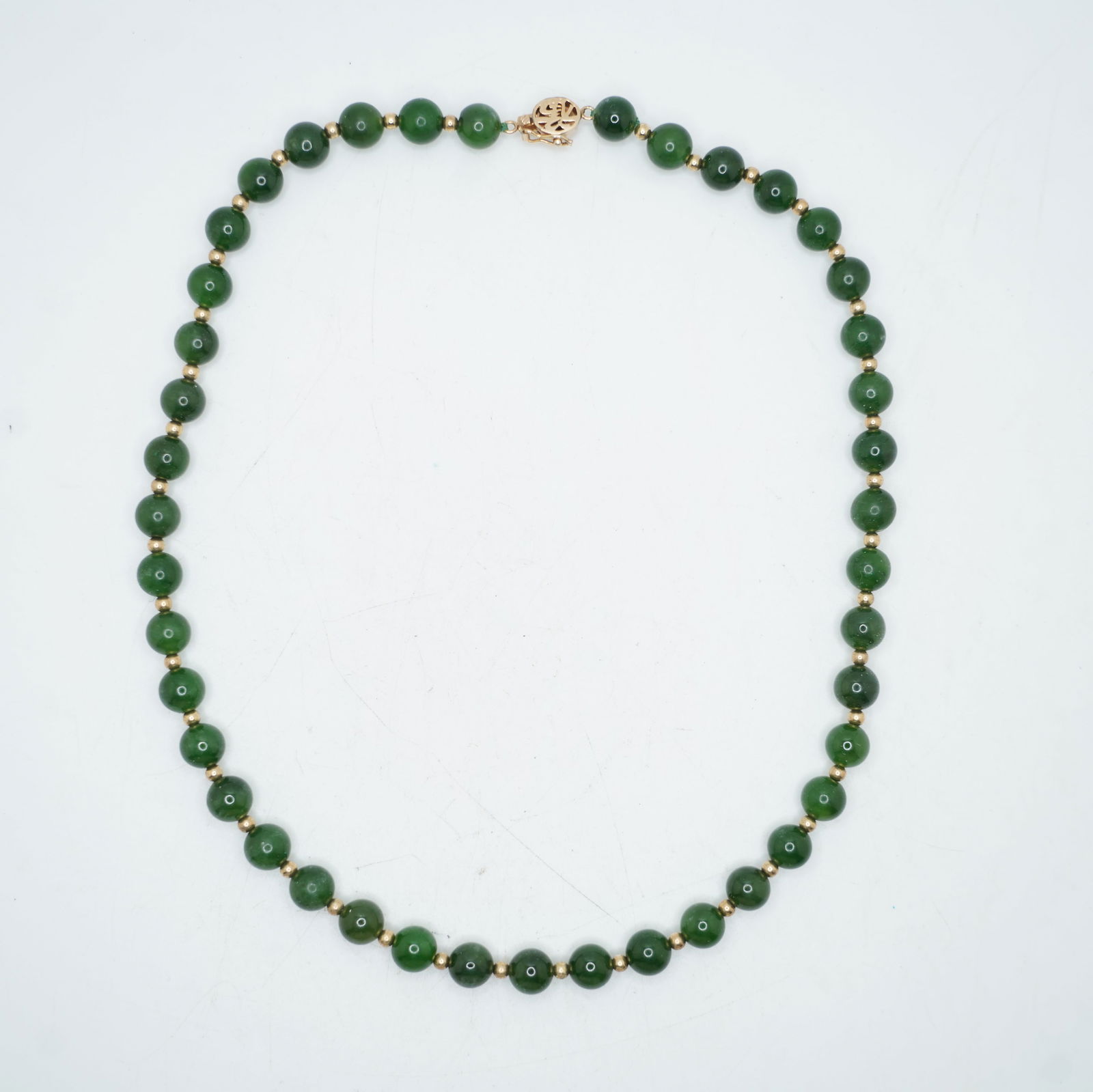 10K Gold Clasp with 14K Gold Spacer Beads Jade Necklace 18 inches x 1/4 inch: 10K Gold Clasp with 14K Gold Spacer Beads Jade Necklace 18 inches x 1/4 inch