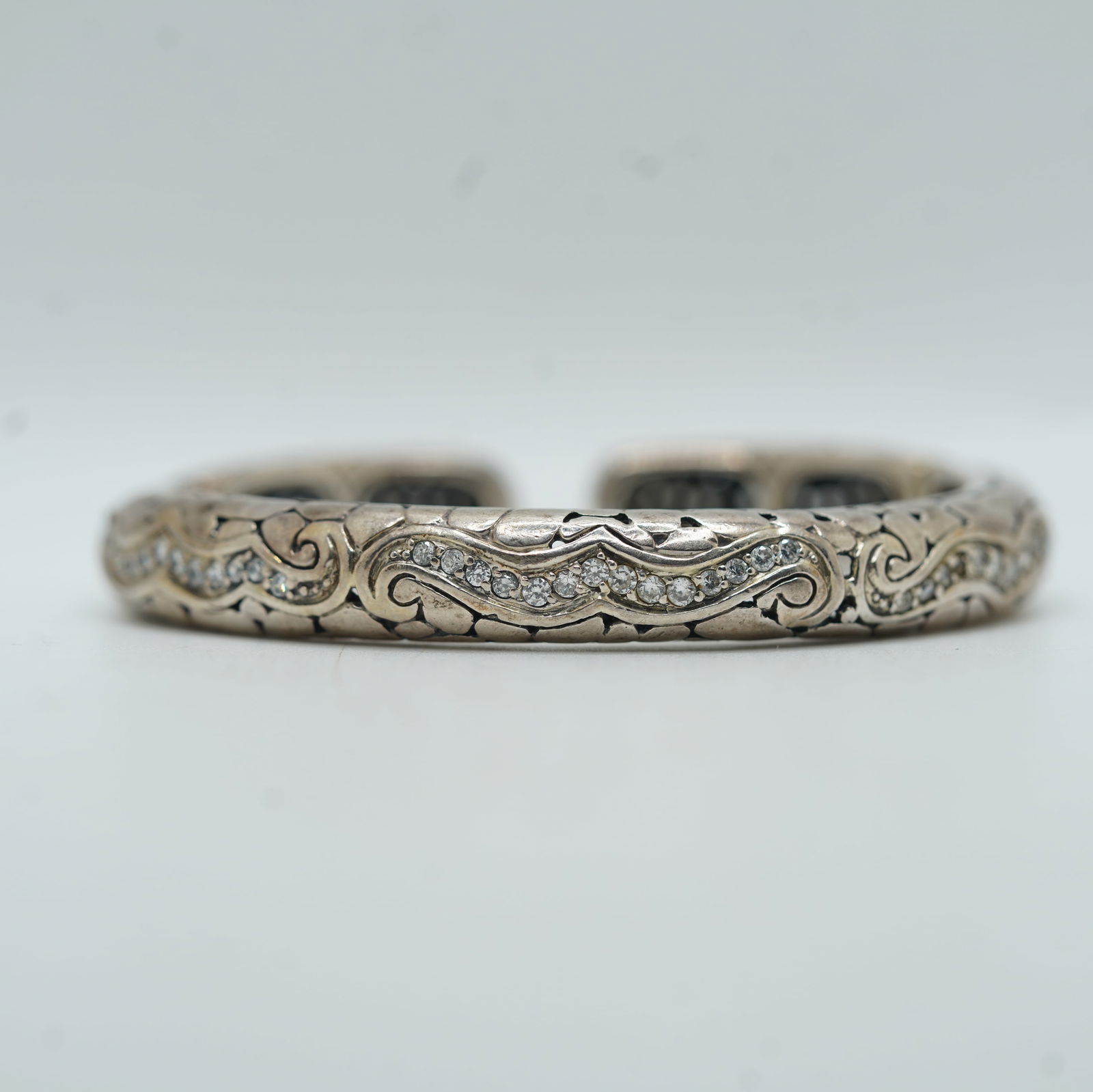 35.74 Grams Sterling Silver Cuff Bracelet With CZ Accents. 2 3/4 in. x 2 in. (1 of 7)