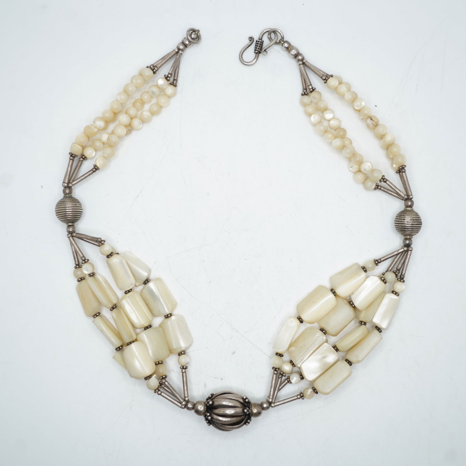 .925 Sterling Silver With MOP Mother of Pearl 4-Strand Necklace, Sterling Beads and Clasp 19 in. (1 of 11)