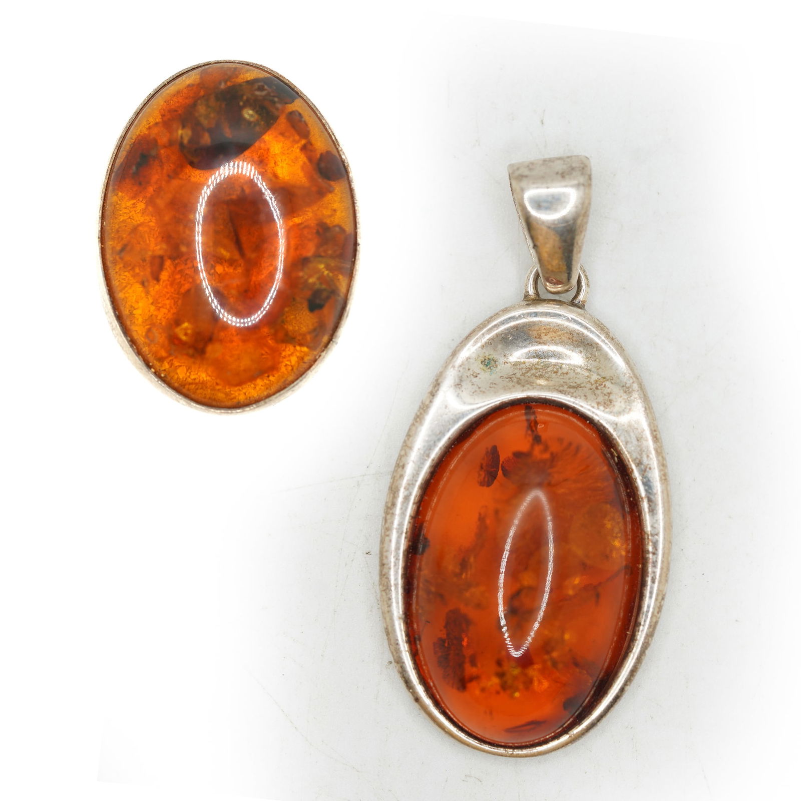 23.77 Grams Total Weight, Berrak .925 Sterling Silver Amber Ring Size 8.25 & .925 Amber Pendant (1 of 11)