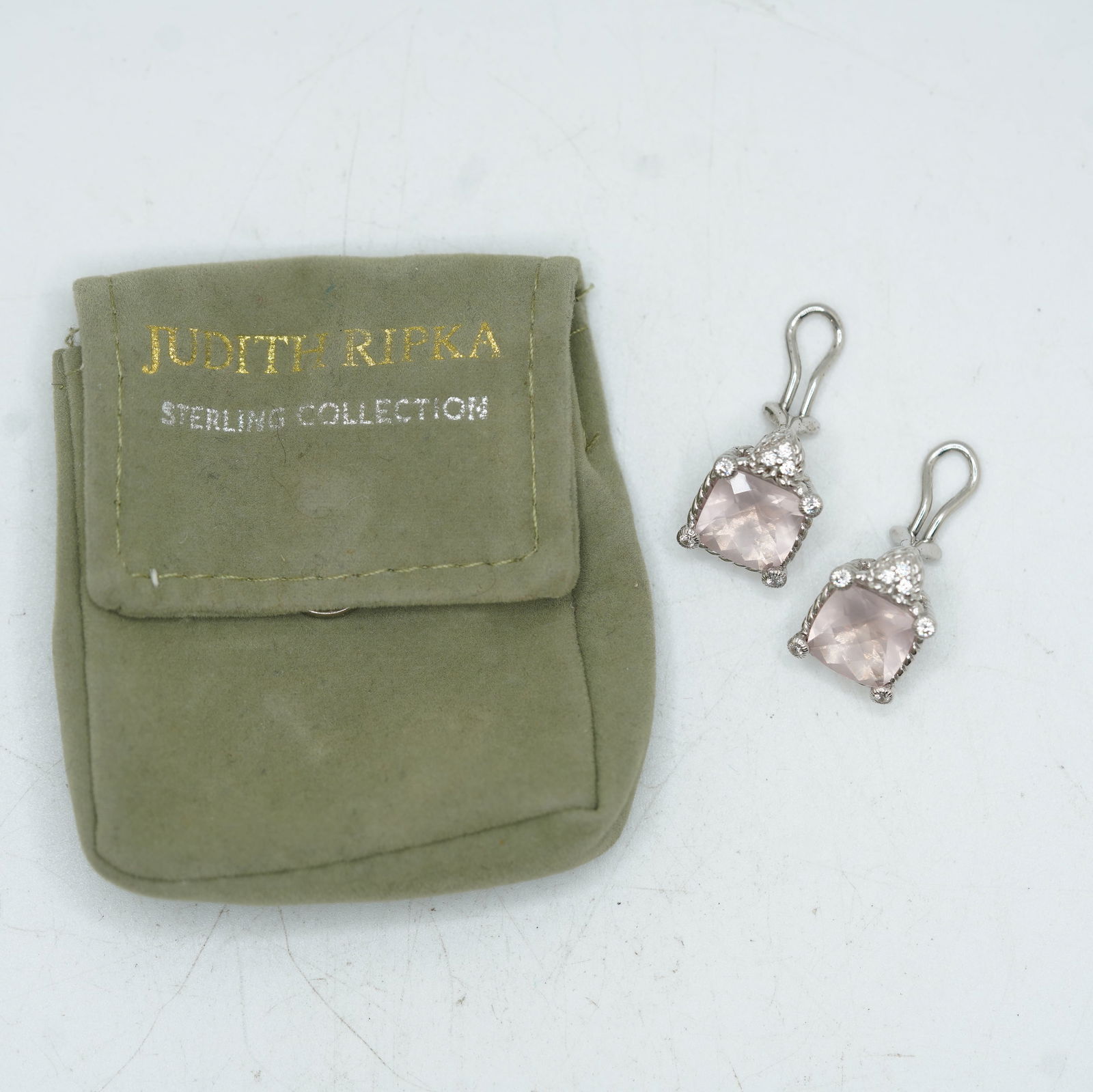 8.36 Grams JUDITH RIPKA .925 Sterling Silver With Pink Stones Clip-on Earrings 3/4 in. x 1/2 in. (1 of 8)