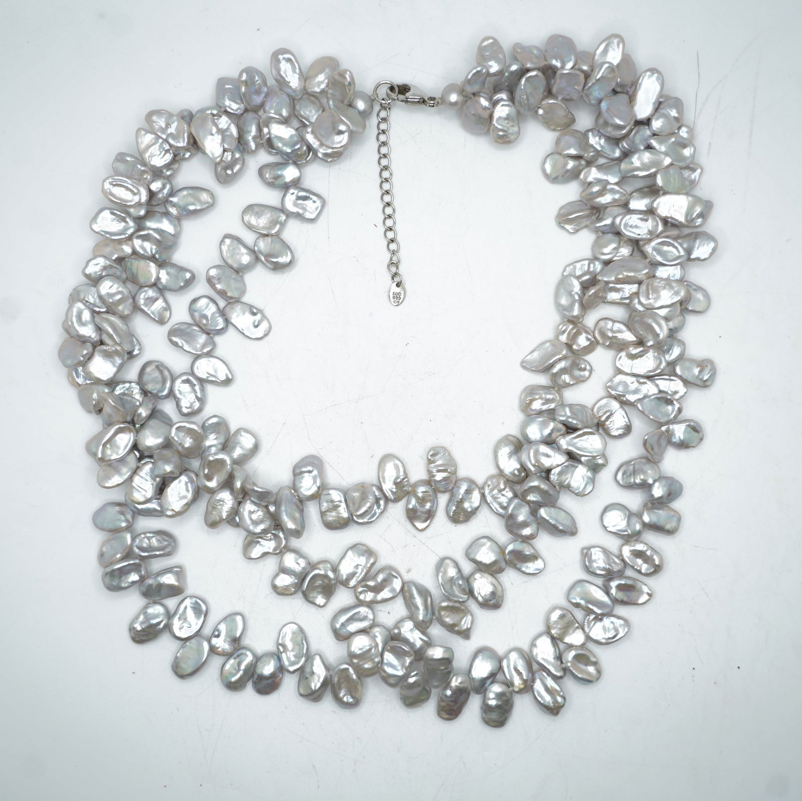 Genuine Freshwater Cultured Pearls With Sterling Clasp Hobo Chic 3-Strand MOP Nacre Stones (1 of 6)