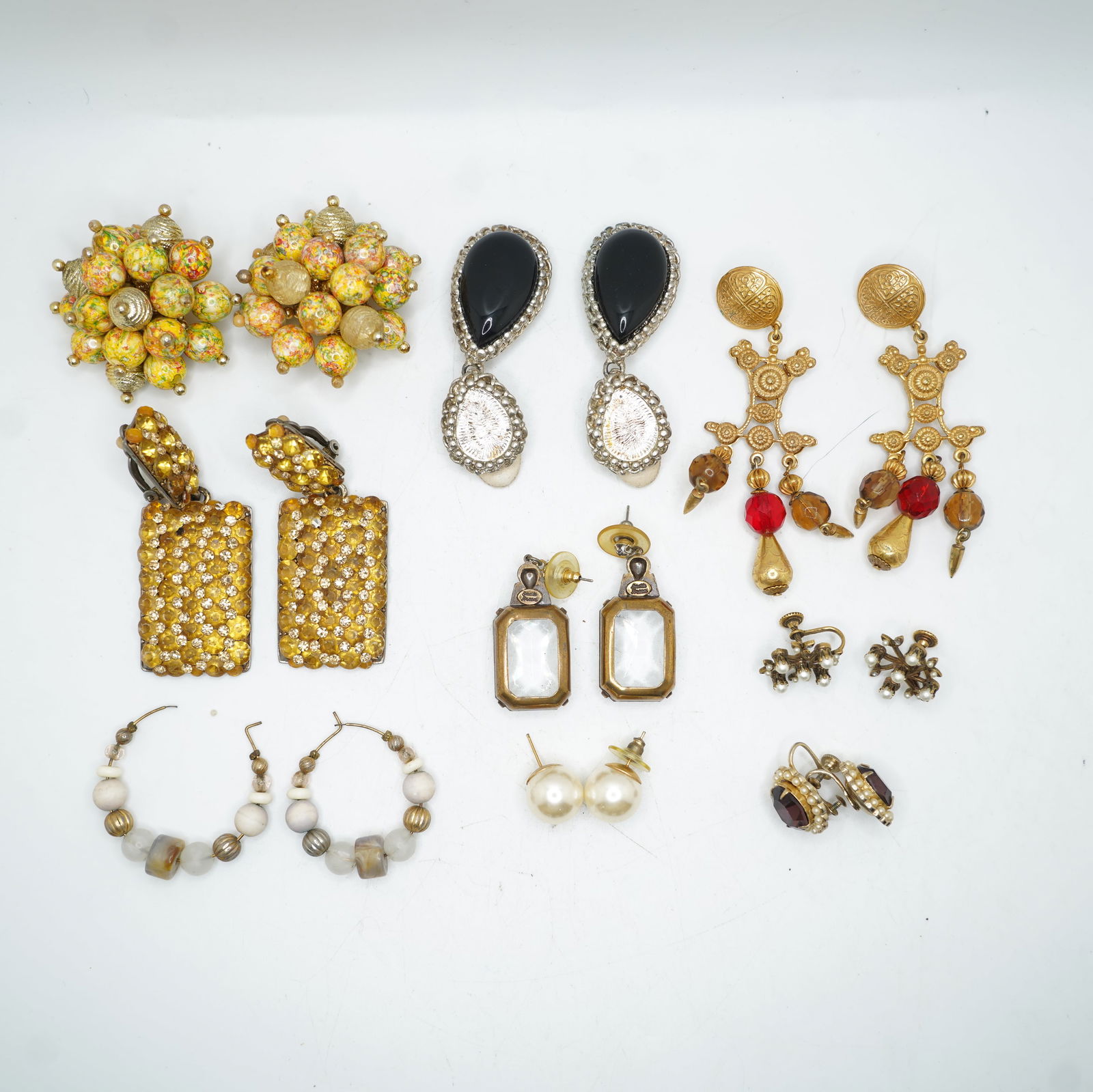 9 Pairs of Costume Fashion Jewelry Earrings - Variety - See Pictures - Citrine, Rhinestones, (1 of 15)