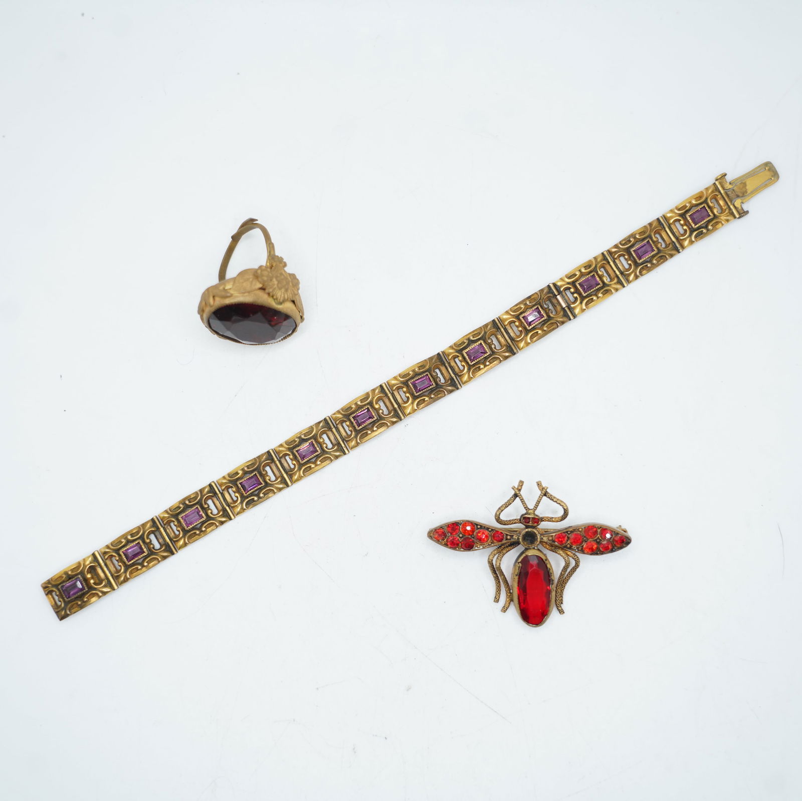 Purple Amethyst and GF Victorian Bracelet 7 3/4 in. x 1/2 in.; Victorian Costume Ring Floral Votive (1 of 16)