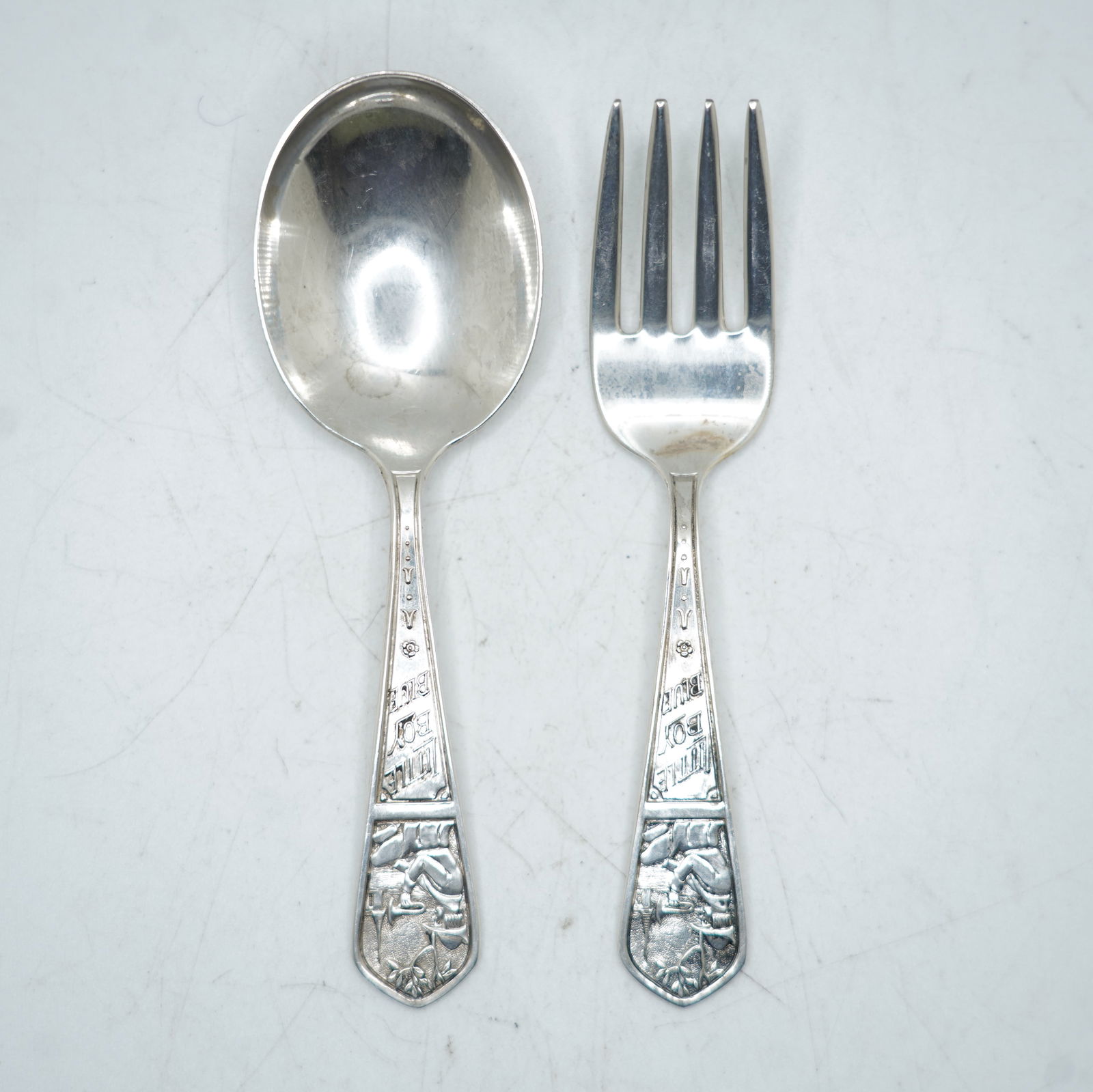 34.80 Grams Sterling Silver Rogers Child's Fork and Spoon Engraved "Little Boy Blue" (1 of 8)