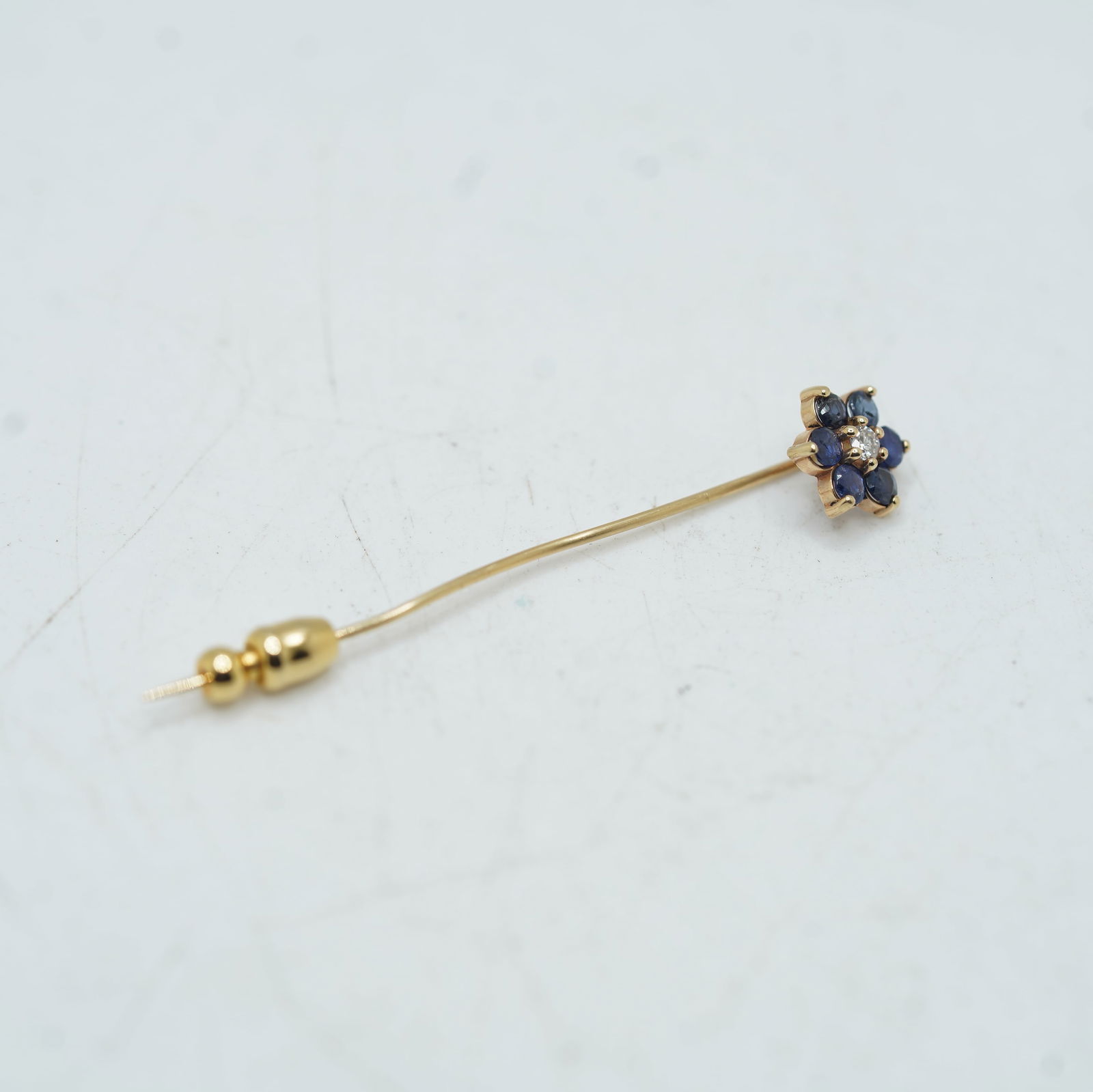1.2 DWT Total Weight 14K Gold Diamond Sapphire Sick Pin, 2 1/4 in. x 3/8 in.: 1.2 DWT Total Weight 14K Gold Diamond Sapphire Sick Pin, 2 1/4 in. x 3/8 in.