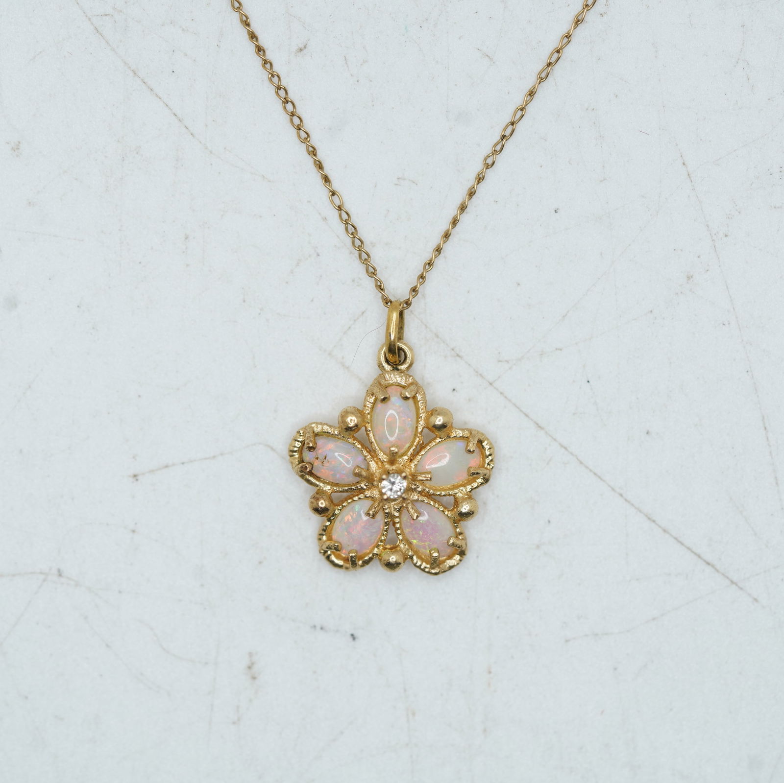 1.57 DWT 14K Gold And Opals Flower Pendant on a 14K GF 19 in. Chain; size Pendant 3/4 in. (1 of 8)