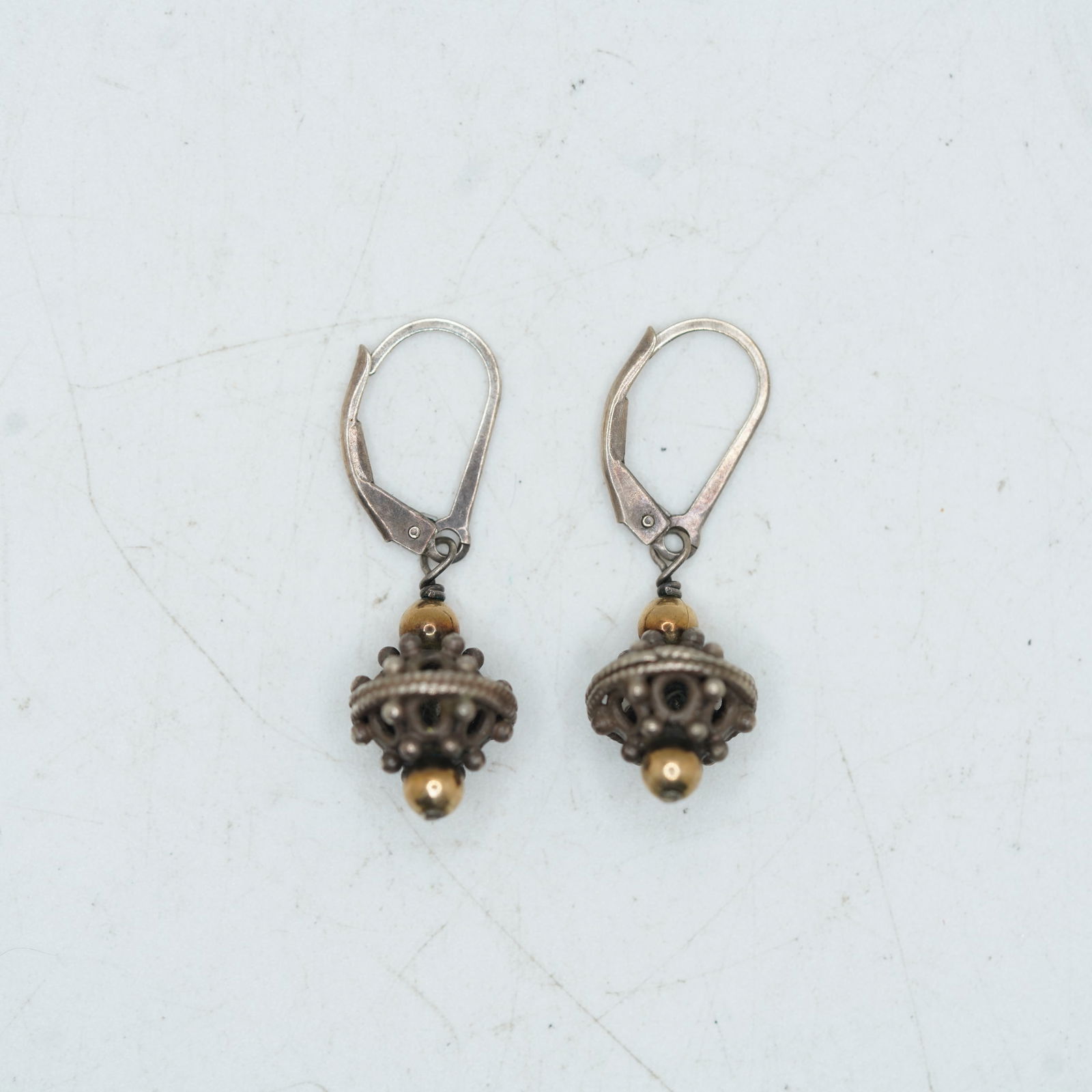 2.48 DWT .925 Sterling Silver Hoops And Base Earrings With 14K Gold Tips [Balls] 1 1/4 in. x: 2.48 DWT .925 Sterling Silver Hoops And Base Earrings With 14K Gold Tips [Balls] 1 1/4 in. x 3/8 in.