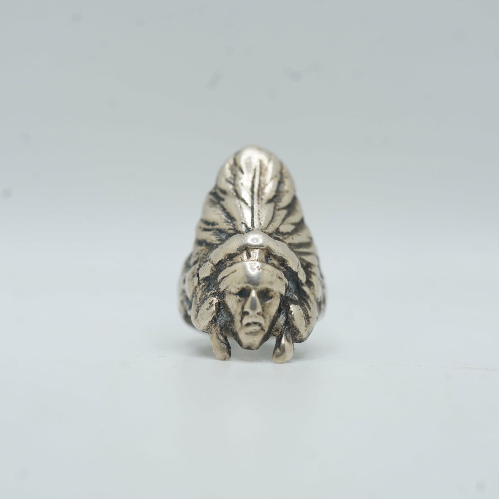 Native American Indian 7.21 Grams Sterling Silver Indian Chief Head Ring Size 4.75 (1 of 6)