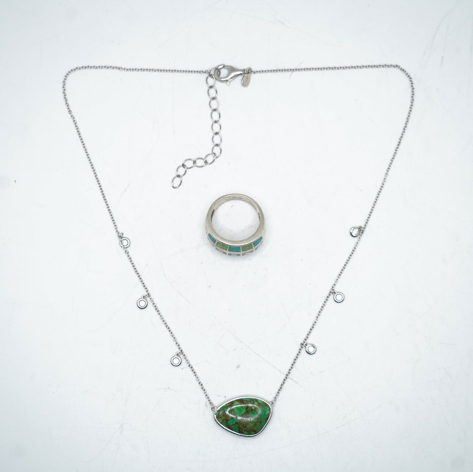 Native American Indian 19.18 Grams .925 Sterling Silver [2] Crystals and Turquoise Pendant Necklace (1 of 15)