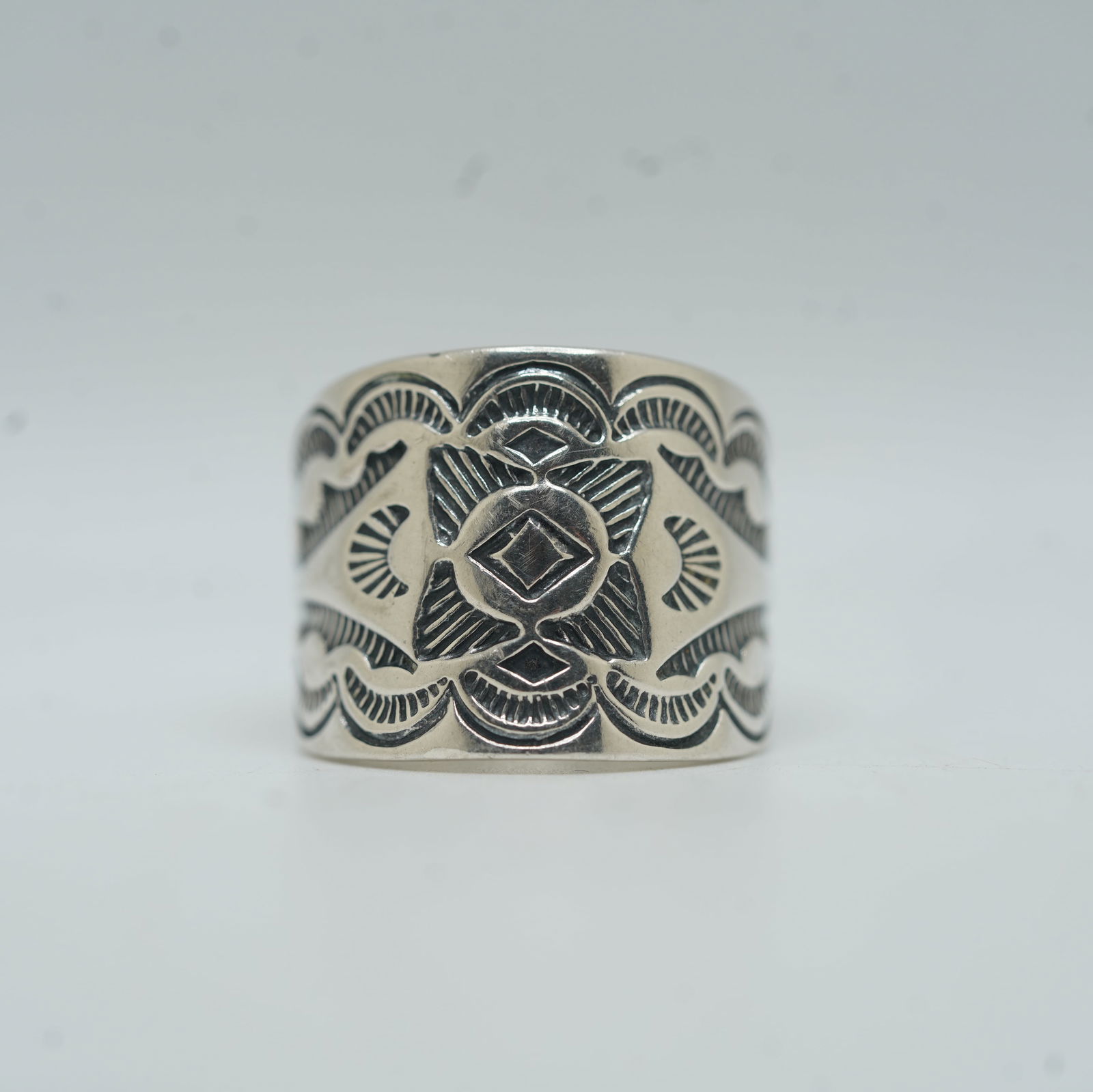 Native American Indian 12.36 Grams Sterling Silver "CJ" Native Symbols Wide Band Ring Size 9 (1 of 8)