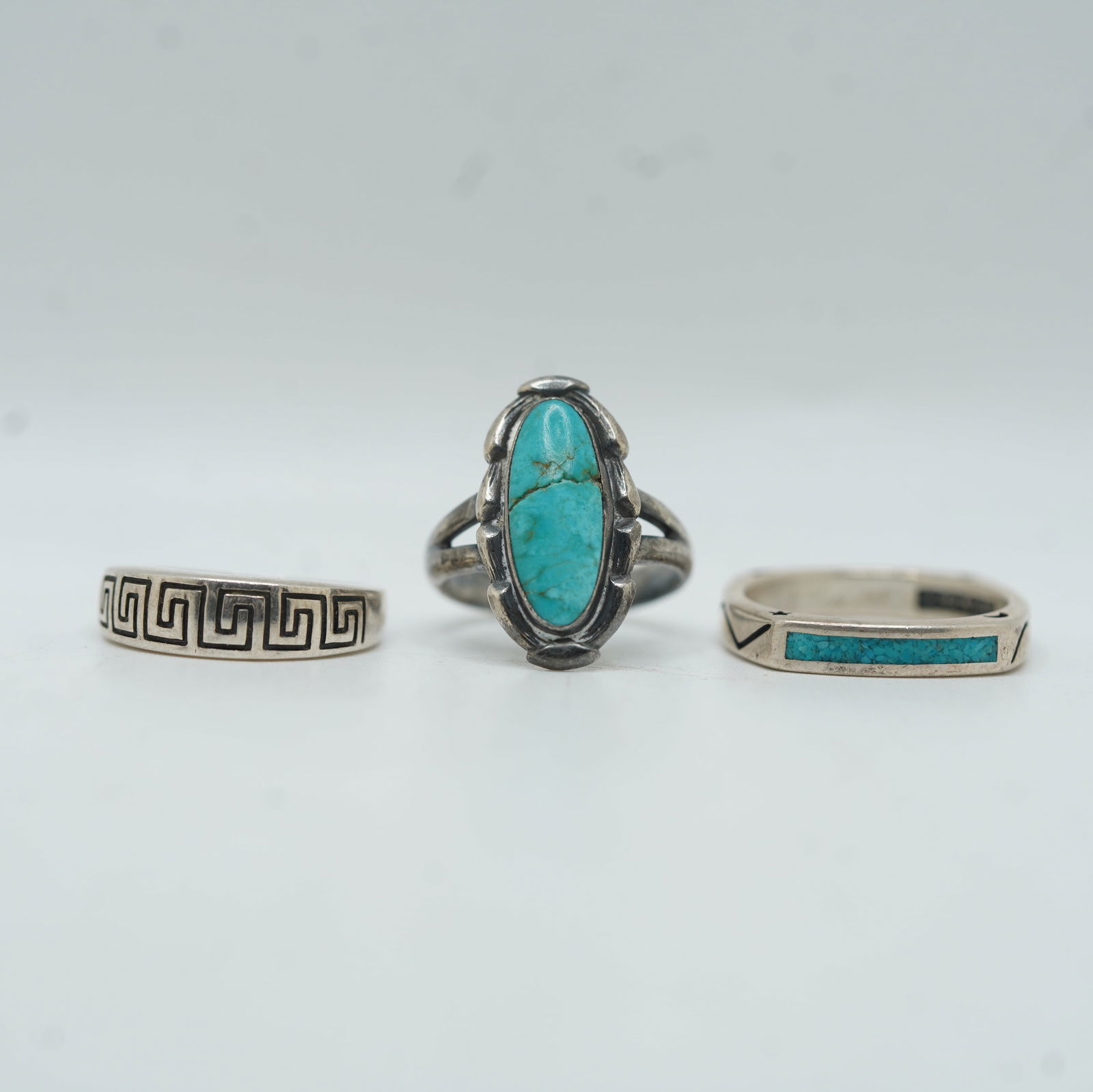 Native American Indian 14.00 Grams .925 Sterling Silver [3] Assorted Rings: Symbols Ring Size 7; (1 of 16)