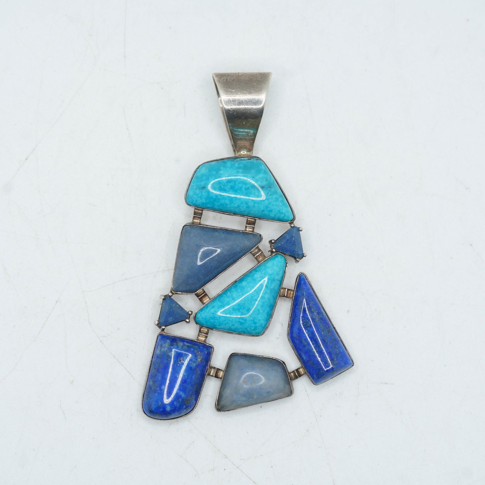 Native American Indian 24.65 Grams .925 Sterling Silver DTR Large Turquoise Lapis Pendant (1 of 8)