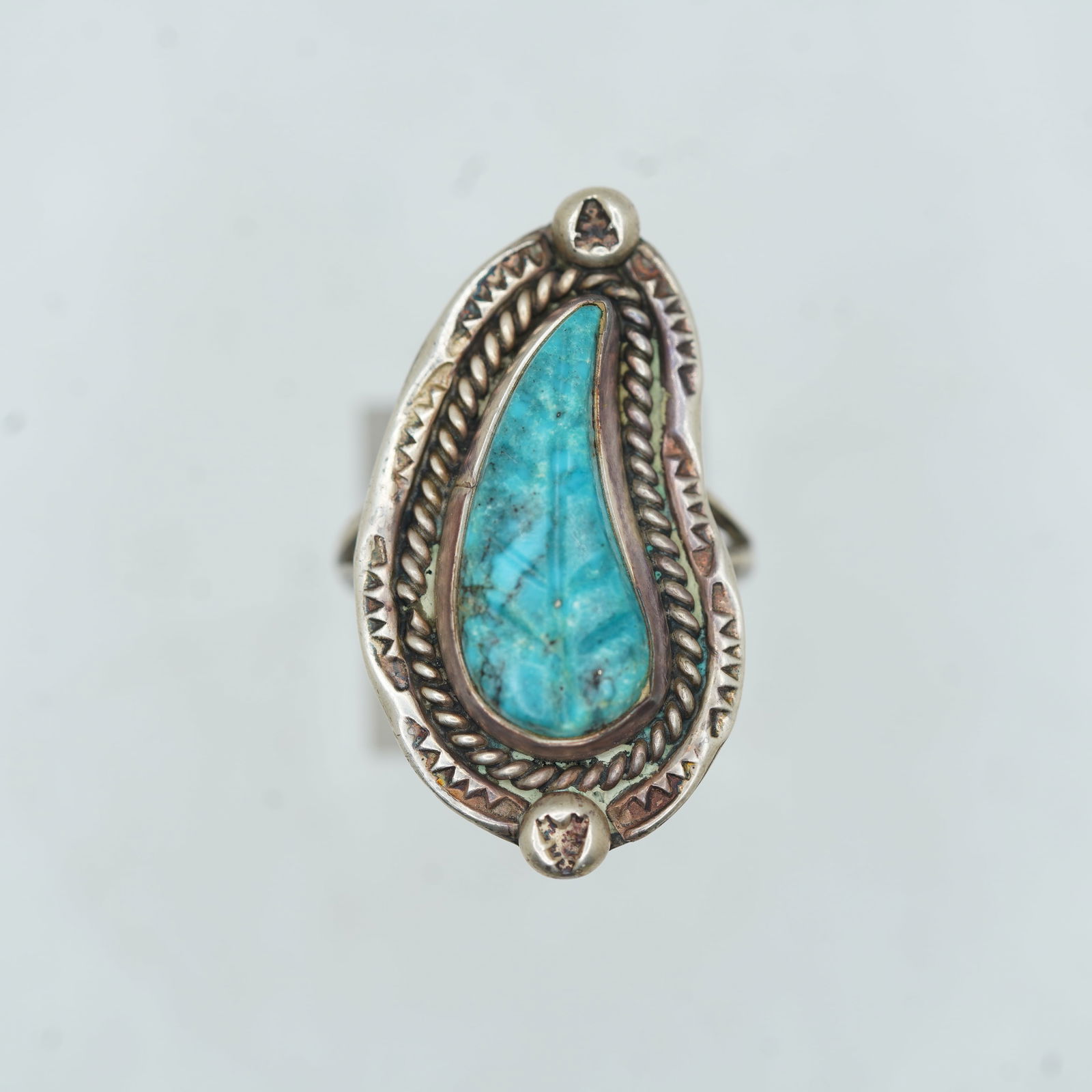 Native American Indian Sterling Silver and Turquoise Ring Size 7 , 1 3/8 in. x 3/4 in. (1 of 10)