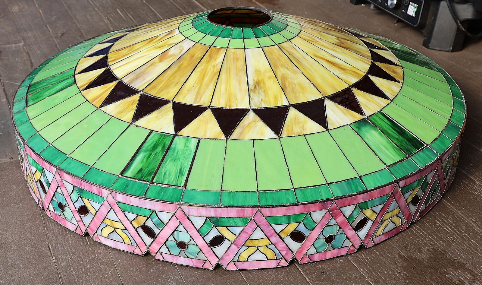 John Morgan & Sons Large 33 inch Diameter Geometric Leaded Stain Glass Shade - Colorful (1 of 10)