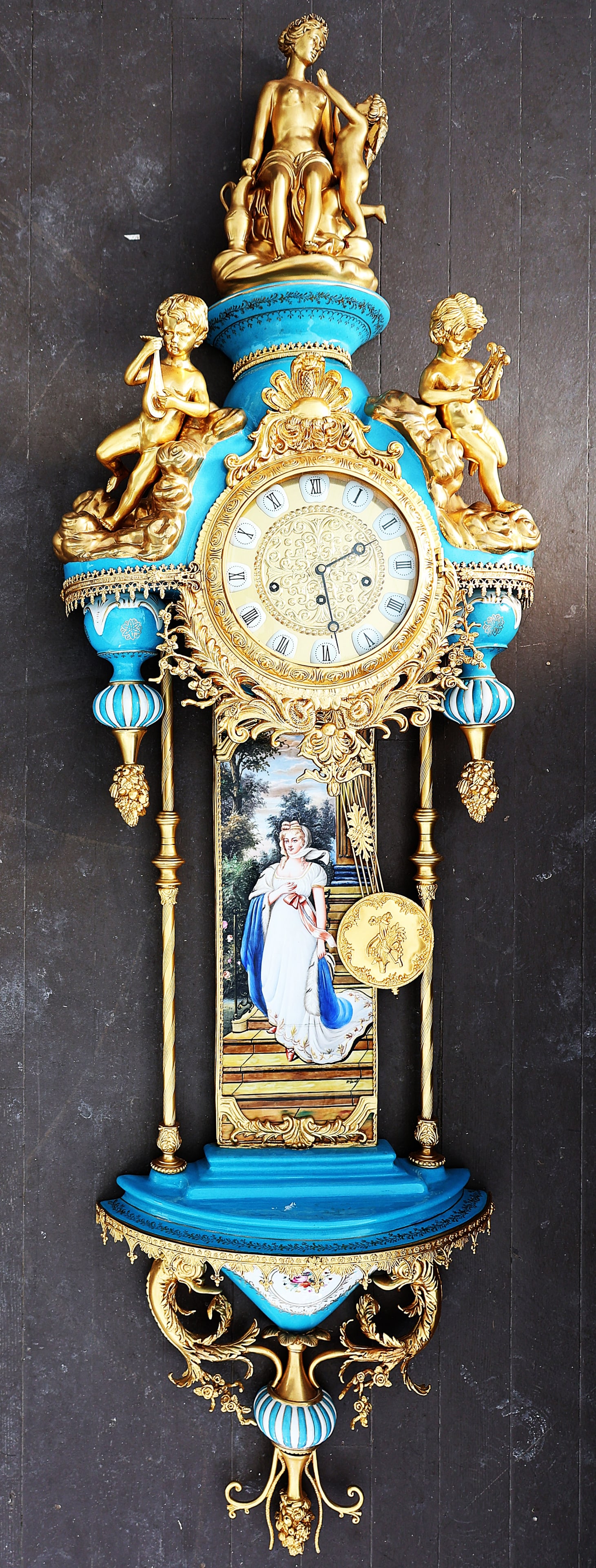Monumental 20th C. Quality Wall Clock 66 Inches Serves Style Porcelain With Gold Dore Bronze Cuppis (1 of 20)