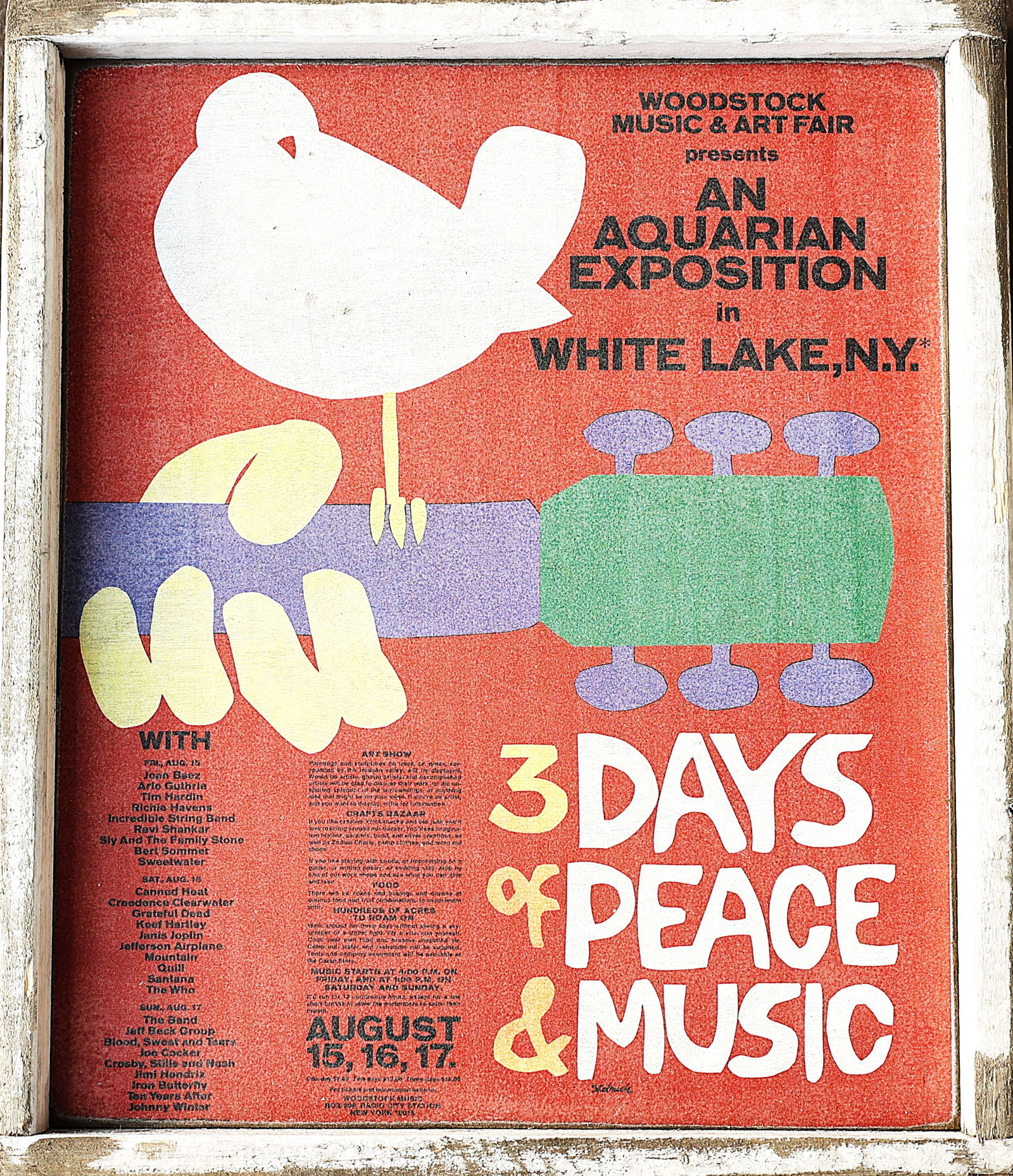 Wood Printed Sign WOODSTOCK An Aquarian Exposition in White Lake NY. 3 Days of Peace and Music, Love (1 of 3)