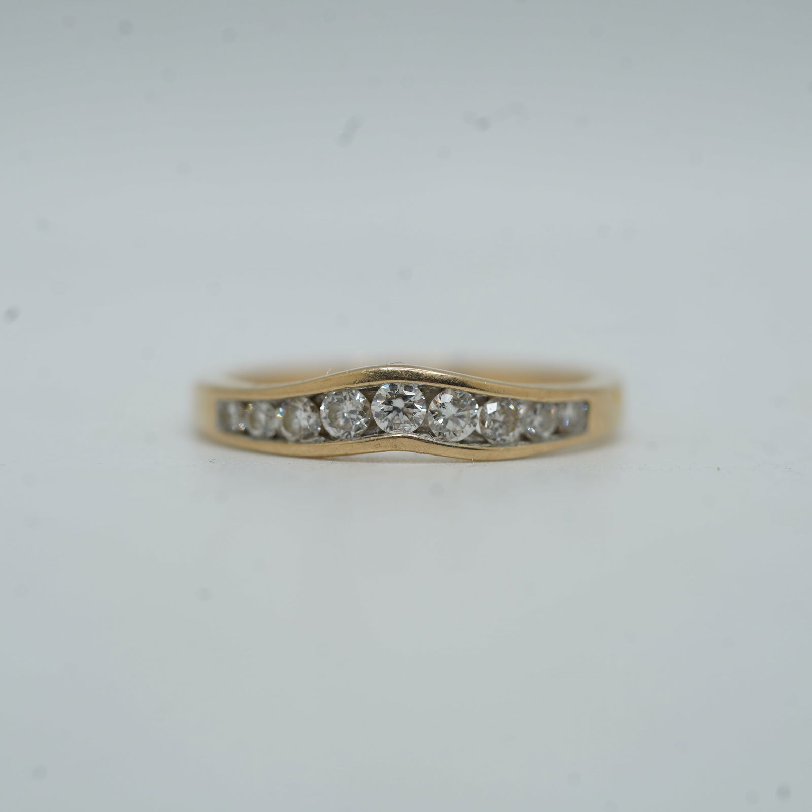 1.39 DWT 14K Gold Diamond Band Ring Size 7, Having 9 Graduated Diamonds, 3/4 in. x 1/4 in. (1 of 10)