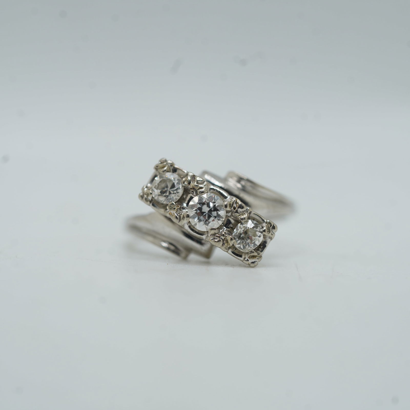 2.96 DWT 14K 3 Diamonds Stunning Anniversary Ring Size 7, Circa 1920s/30s, approx .25 each (1 of 12)